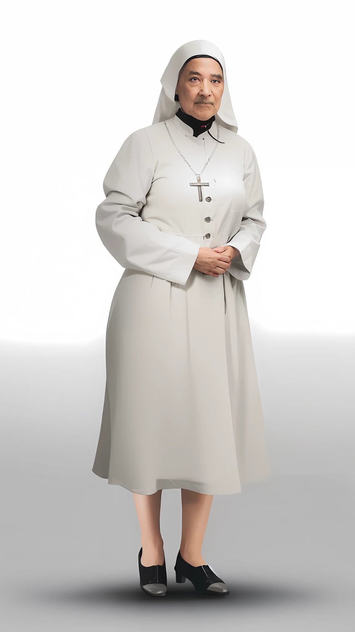 Woman in nun's costume standing with her hands in pockets, agora, foto de corpo inteiro, fotografia de corpo inteiro, Full view of the body and the gostarbeça, gostar, 4k