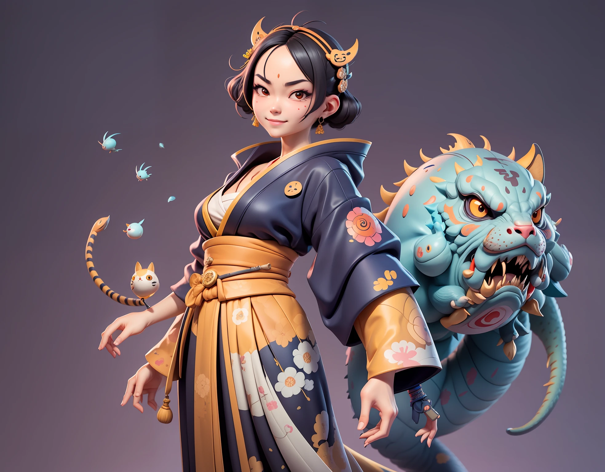 (Daisaku),(Need),(Super meticulous),(full bodyesbian:1.2),Japanese ukiyo-e girl,japanese geisha,Beautiful,Oriental dragon,one tiger,Aeolian Thor,Raised sexy,爆乳,Oriental face,TV Anchor,Bust portrait illustration,Alone,In black suit,a blue tie,The face is slightly chubby,The face was clean,without a beard,Black super short hair,Black eyes,Smile confidently,3C computer sub-products,iPad, iphone,Digital painting,3D character design by Mark Clairen and Pixar and Hayao Miyazaki and Akira Toriyama,The illustration is a high-definition illustration in 4K resolution,With very detailed facial features and cartoon-style visuals。