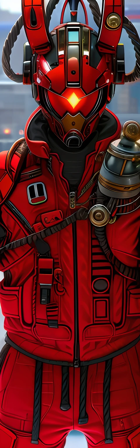 There is a red and black portrait,It was a man in a red suit, akira style illustration, Red armor, High-tech red armor, Red heavy armor, Ultra detail. Digital painting, high detail iconic character, in style of apex legends, akira movie style, 《Intrepid Covenant》Jett in , akira art style, Unreal 5. RPG portrait, eye-catching detailed art style