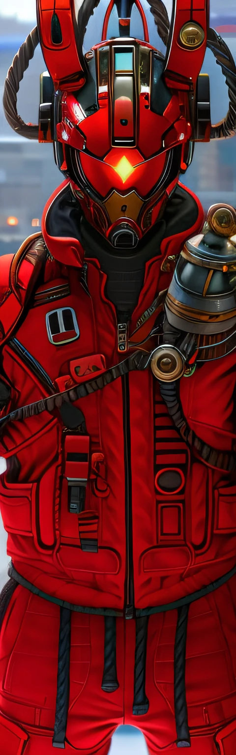 There is a red and black portrait,It was a man in a red suit, akira style illustration, Red armor, High-tech red armor, Red heavy armor, Ultra detail. Digital painting, high detail iconic character, in style of apex legends, akira movie style, 《Intrepid Covenant》Jett in , akira art style, Unreal 5. RPG portrait, eye-catching detailed art style