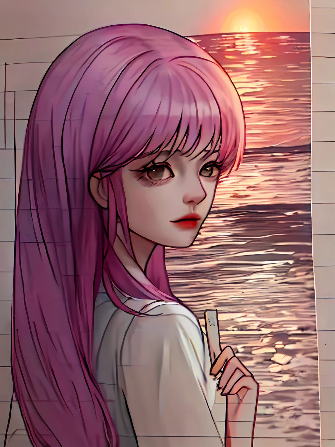 Someone draws a picture of a cat on a piece of paper, Simple drawing, badly drawn, minimalistic drawing, very accurate photo, sketch of a lucid dream, a drawing, one panel comic, looking at the ocean, looking out, very very low quality picture, looking out at a sunset, badly drawn, based on child's drawing, a child's drawing