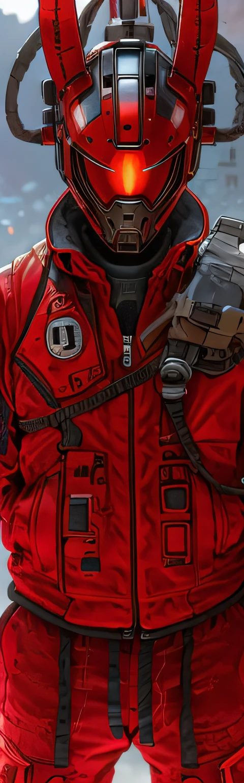 There is a red and black portrait，It was a man in a red suit, akira style illustration, Red armor, High-tech red armor, Red heavy armor, Ultra detail. Digital painting, high detail iconic character, in style of apex legends, akira movie style, 《Intrepid Covenant》Jett in , akira art style, Unreal 5. RPG portrait, eye-catching detailed art style