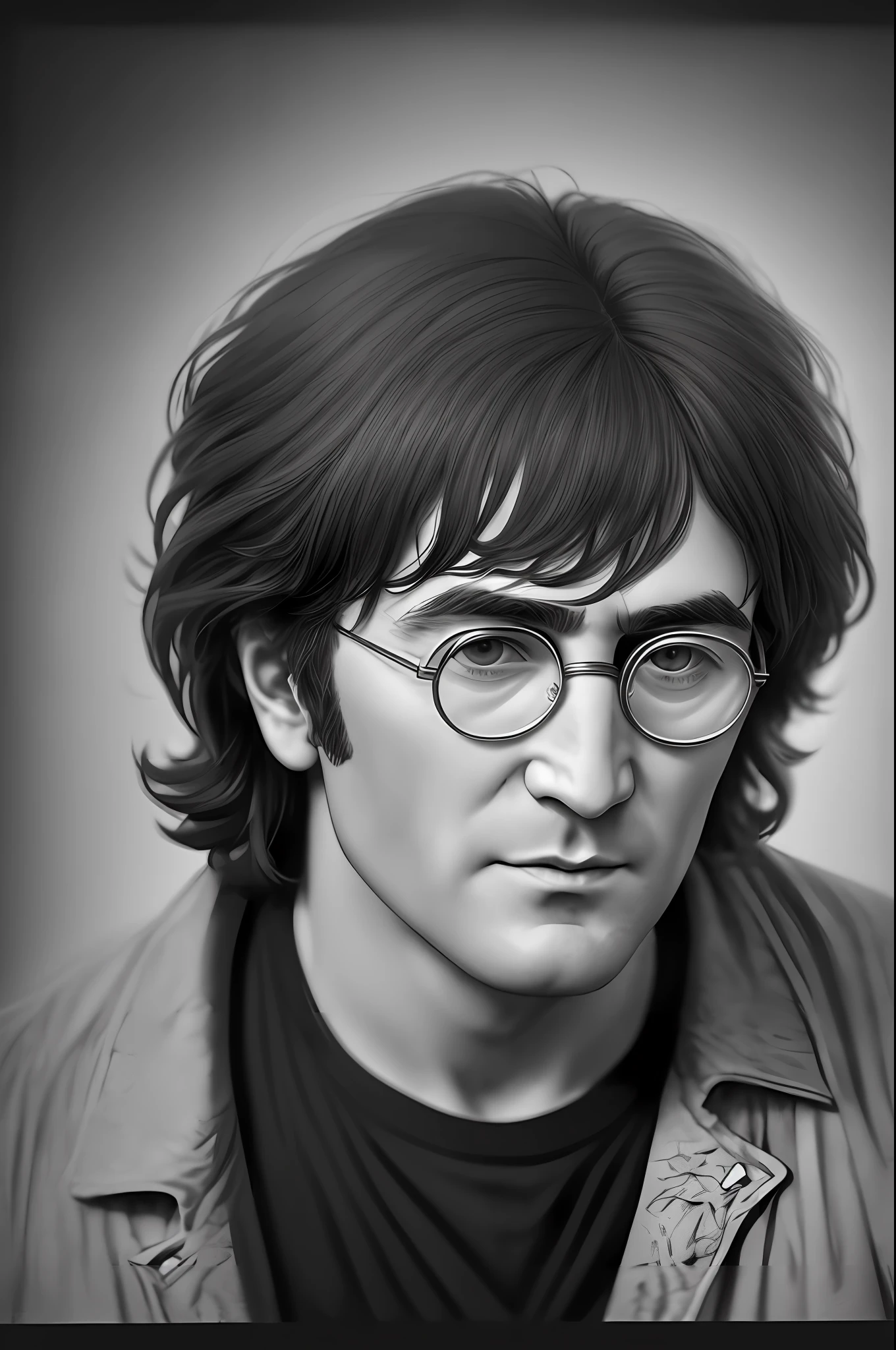 A hyperrealistic black white photo of John Lennon,HD photo,4k resolution, cinematograpically marvals, --auto --s2