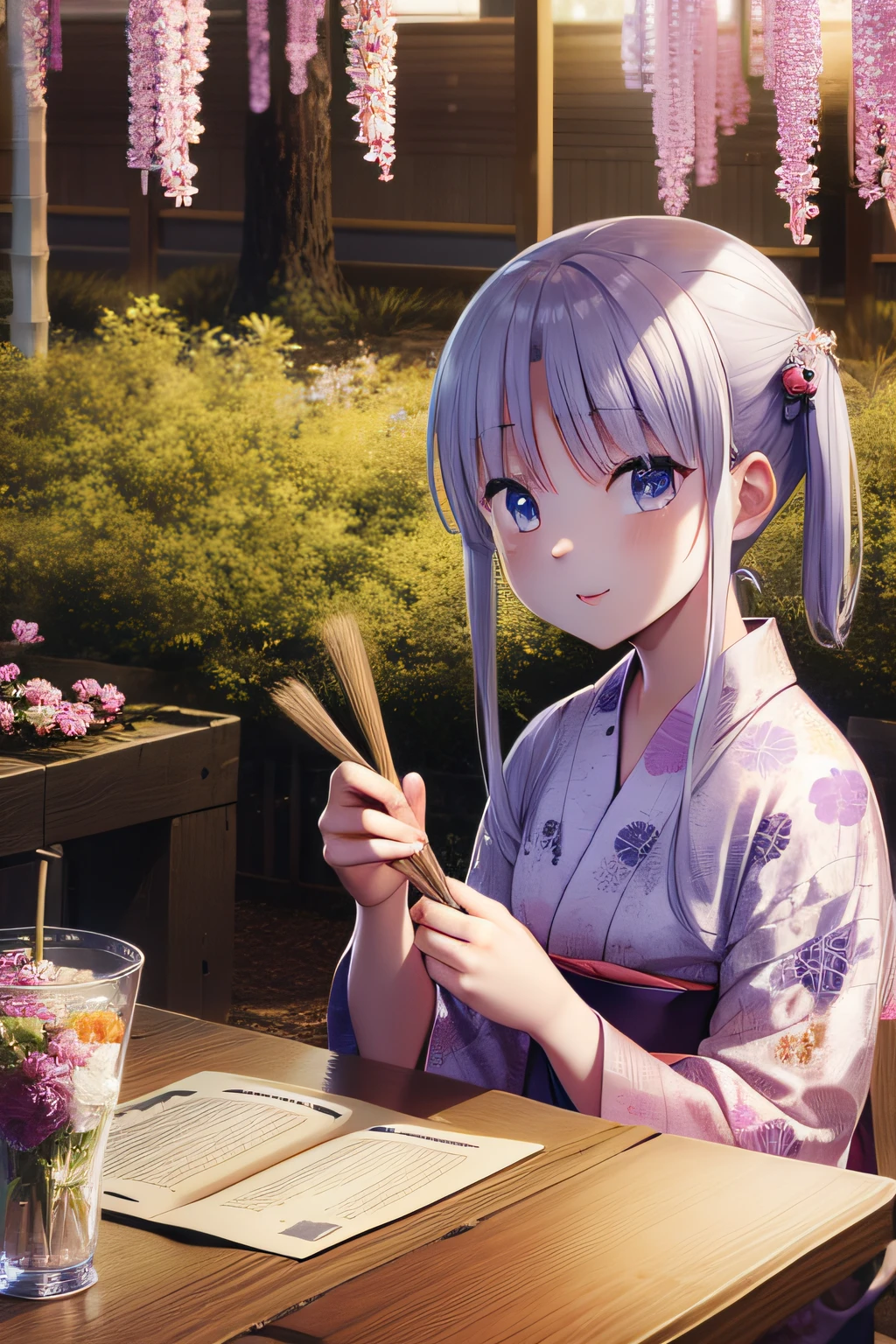 Japan Anime、Tanabata、Yukata girls、20yr old、Muska、bamboo grass、veranda、