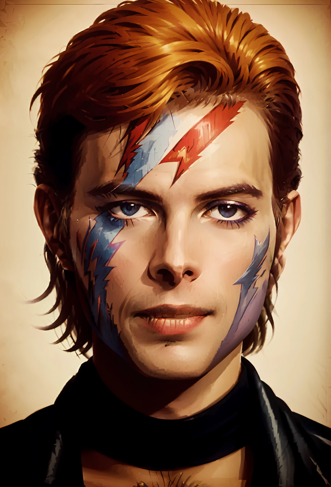 a close up of a man with a face painted with a lightning bolt, an anime portrait of david bowie, wearing war paint, roygbiv, david bowie, portrait of david bowie, nft portrait, amazing, war paint, fan art, stunning art, sideburns, art in the style of joshy sly, adam, prideful look, morphing