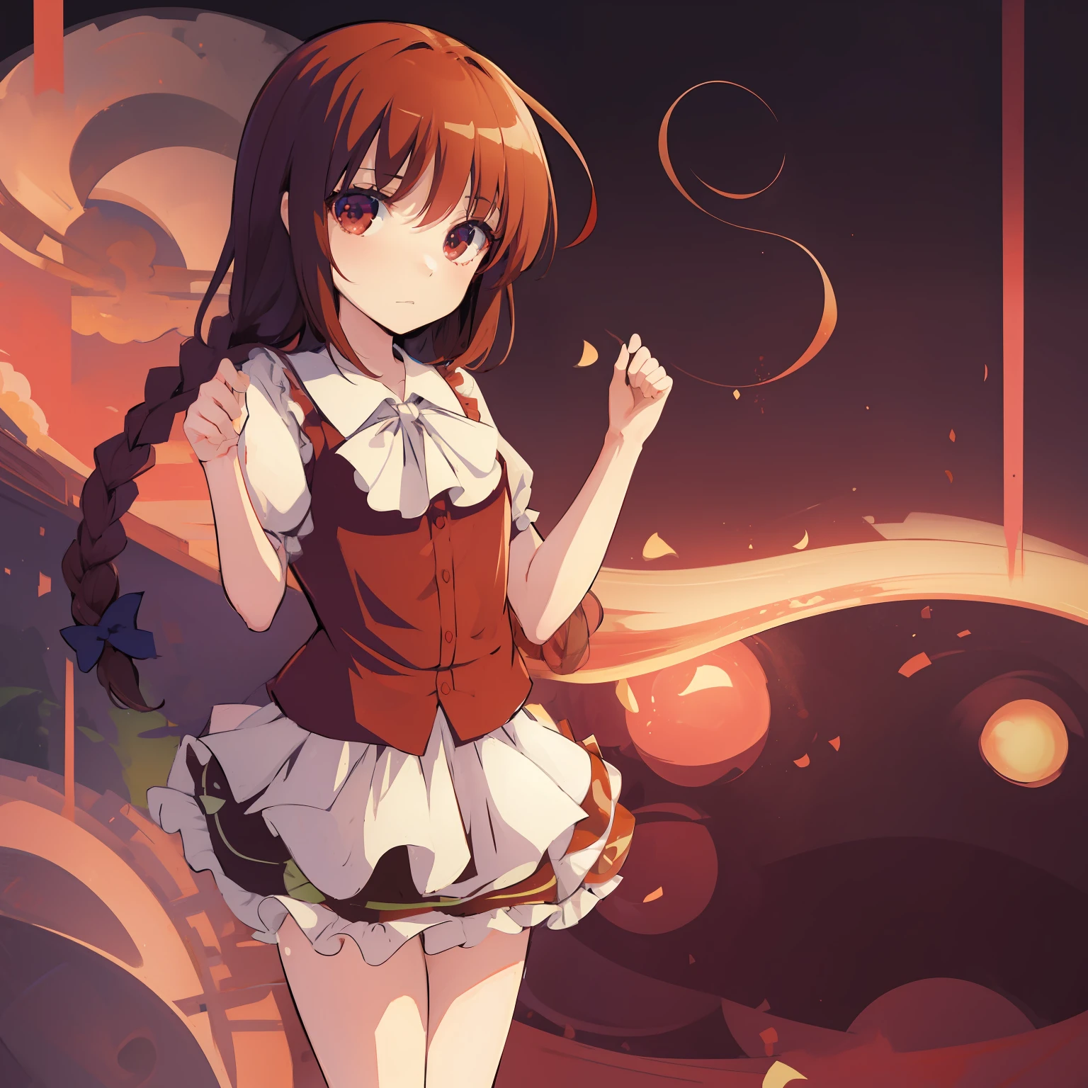 masutepiece, Fine detail, 4K, 8K, 12K, Solo, Solo, Beautiful Girl, caucasian female, Touhou Project, rikka, Brown hair, Lori, Small breasts, school  background