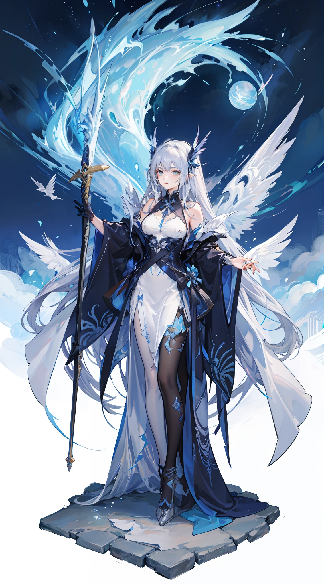 a woman with wings and a sword in her hand, female lord of change, full - body majestic angel, spirit fantasy concept art, astral fairy, as a mystical valkyrie, mystical atlantean valkyrie, hyperdetailed fantasy character, full body xianxia, demon noble character design, angel knight girl, high quality character design, epic mage girl character