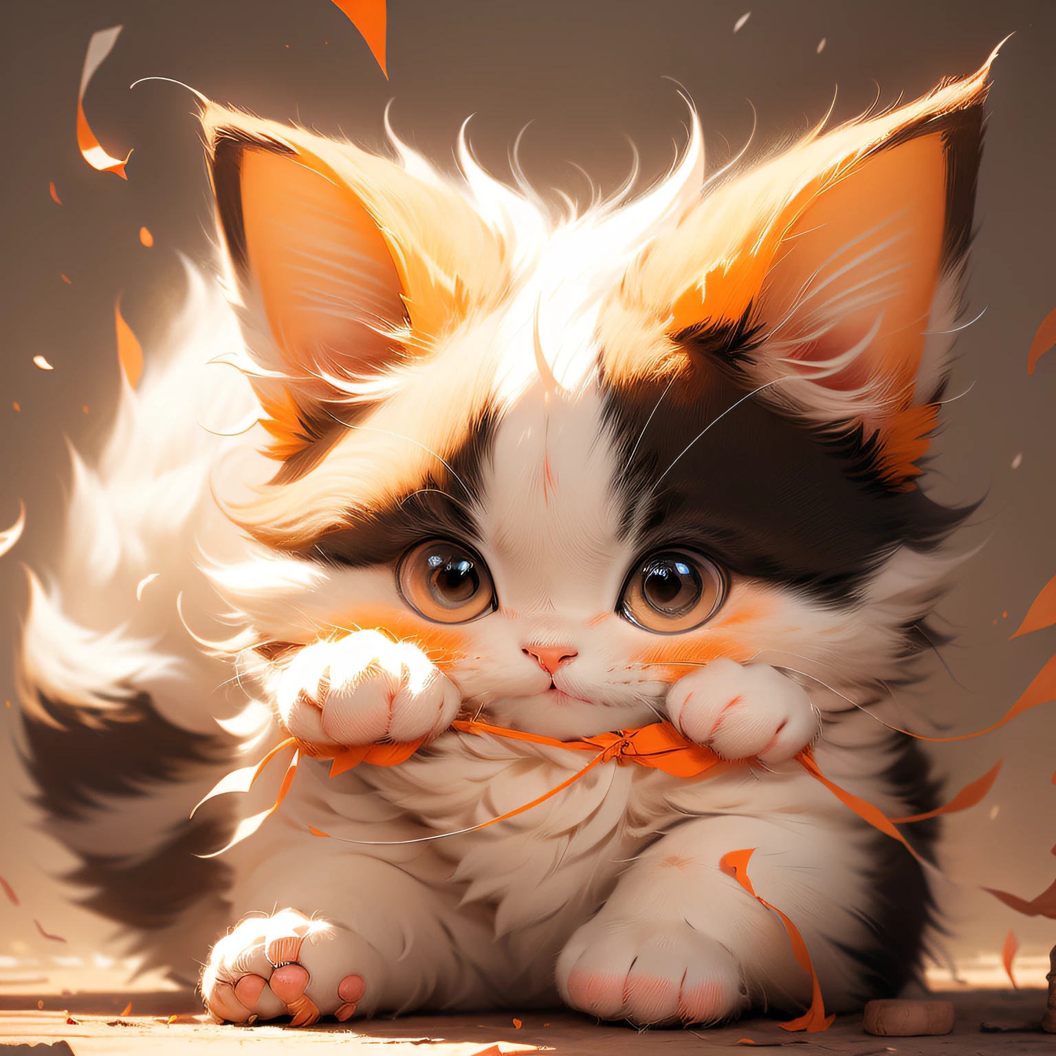 Chinese pastoral cat，Figure-eight eyebrows，The hair is mainly white，A little orange on the back，The tail is orange，The left ear is missing a corner，Emoticon pack，A series of various movements than expressions，background whites