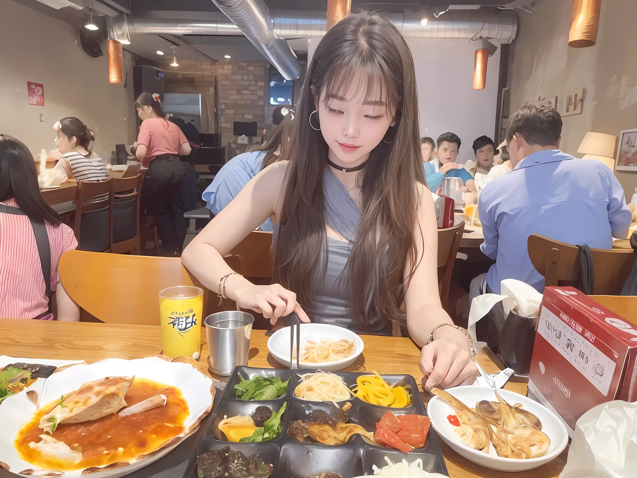 The woman was happy to sit at the table，The face was full of joy，He had a big pizza in front of him, mukbang, Eating noodles, ❤🔥🍄🌪, krystal, ulzzangs, 8K)), jaeyeon nam, eating ramen noodles, ssmile, Eating, gongbi, eating pizza, 24mp, 2 4 miles/sec, daopao, shaxi