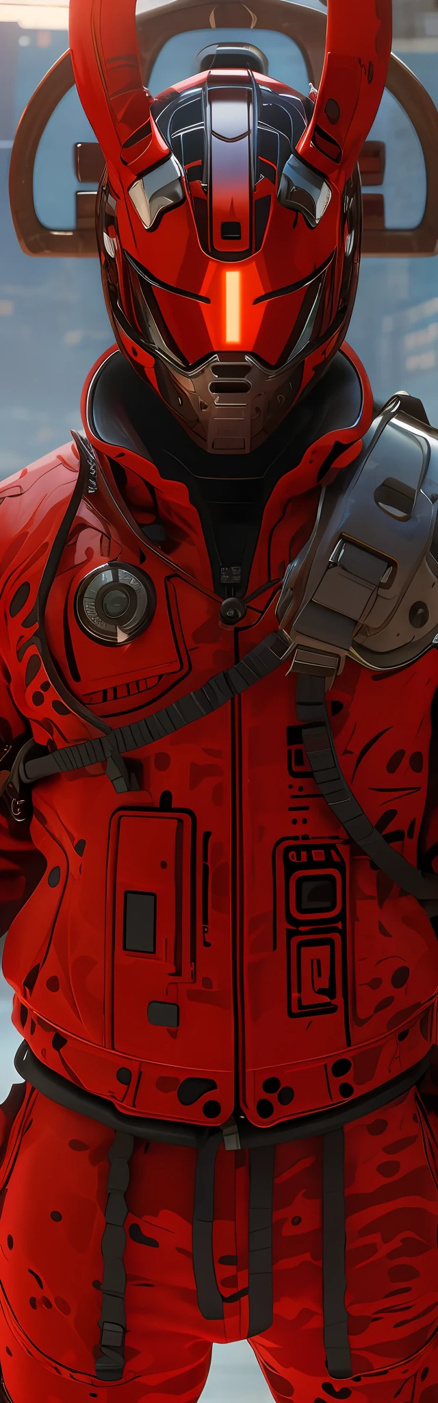 There is a red and black portrait，It was a man in a red suit, akira style illustration, Red armor, High-tech red armor, Red heavy armor, Ultra detail. Digital painting, high detail iconic character, in style of apex legends, akira movie style, 《Intrepid Covenant》Jett in , akira art style, Unreal 5. RPG portrait, eye-catching detailed art style