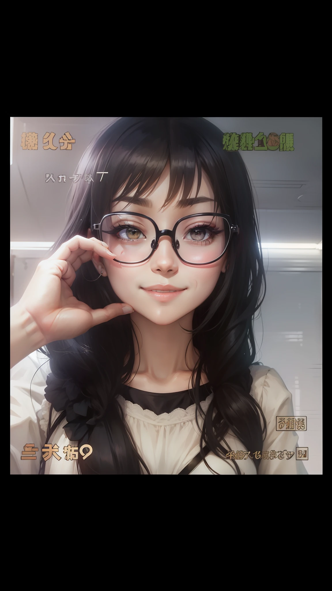 smile without expression,Wearing black garden-framed glasses,Anime version,Girls who throw winks