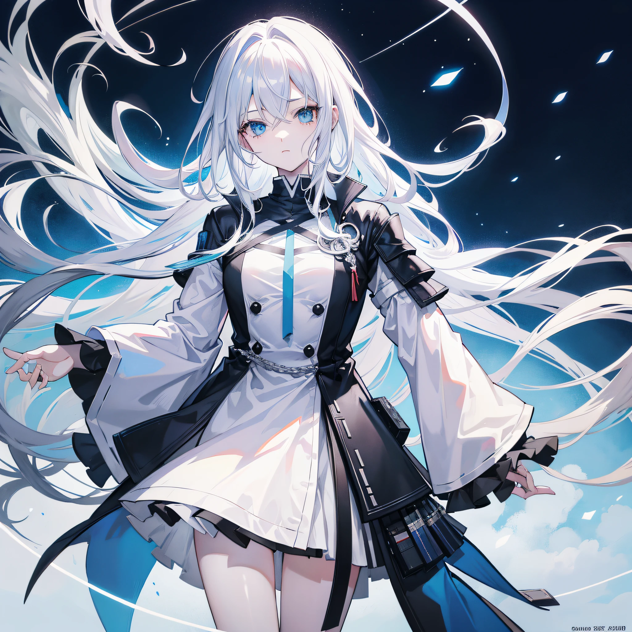 Anime characters with white hair and blue eyes,Wear black and white clothes, an anime drawing by Shitao, Pisif, neo-romanticism, Best anime 4k konachan wallpaper, From Arknights, zerochan art, Tall anime guy with blue eyes, nagito komaeda, 4k manga wallpapers, a silver haired mad, Key anime art,Boy