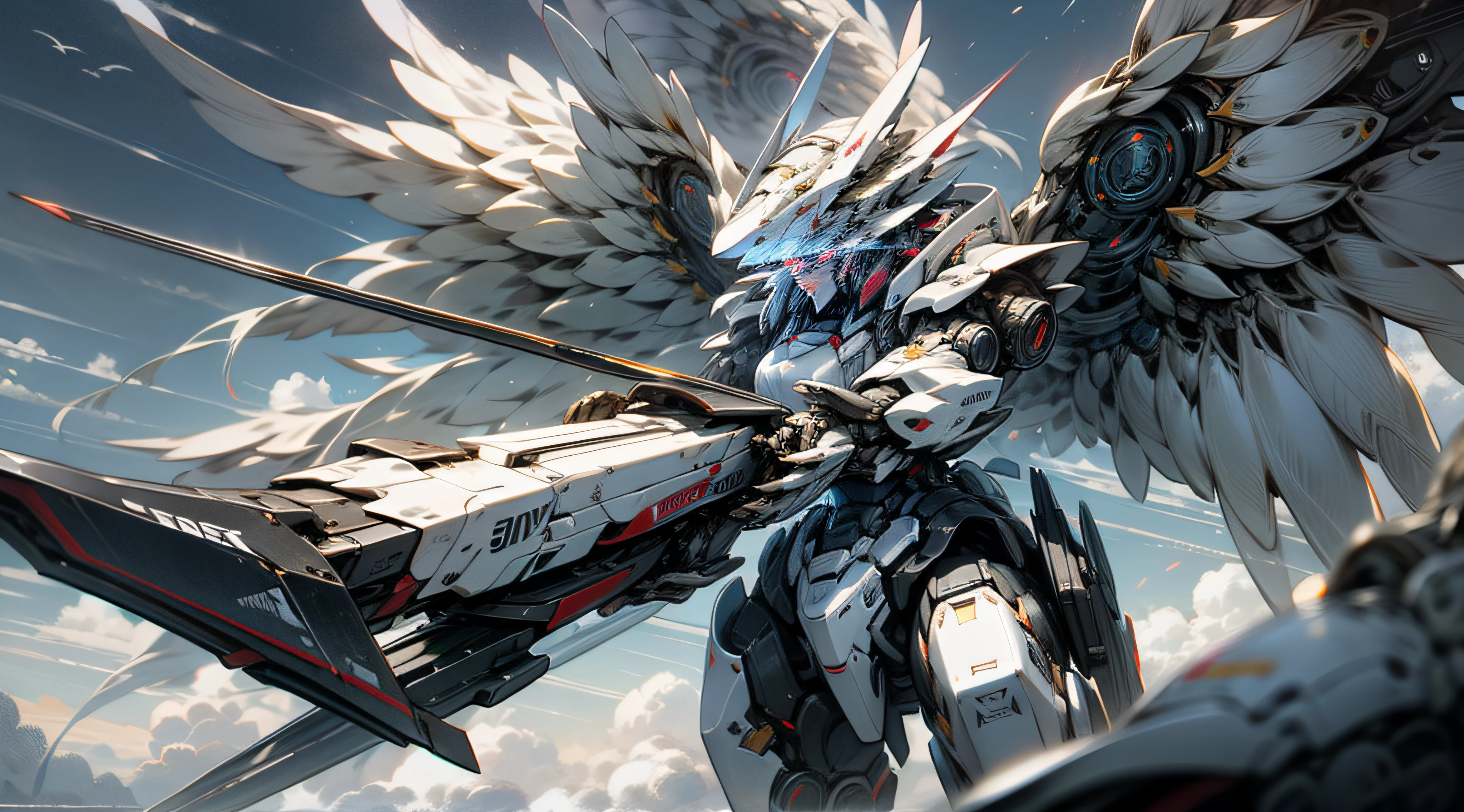 Giant mecha god robot,Double mechanical wings,Skysky,Technologie,A detailed,longspear