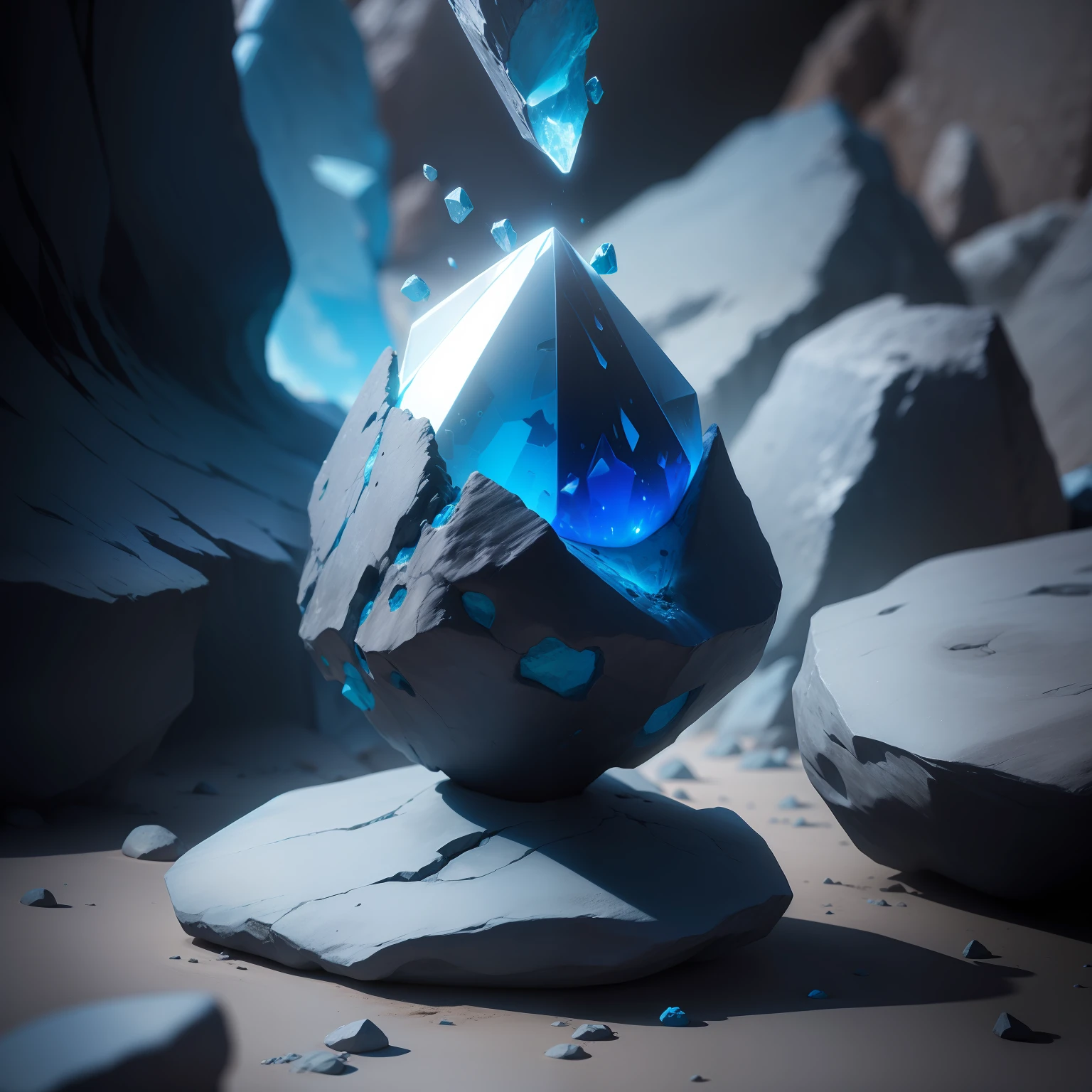 "an eccentric blue alien mineral sticking out of a rock"