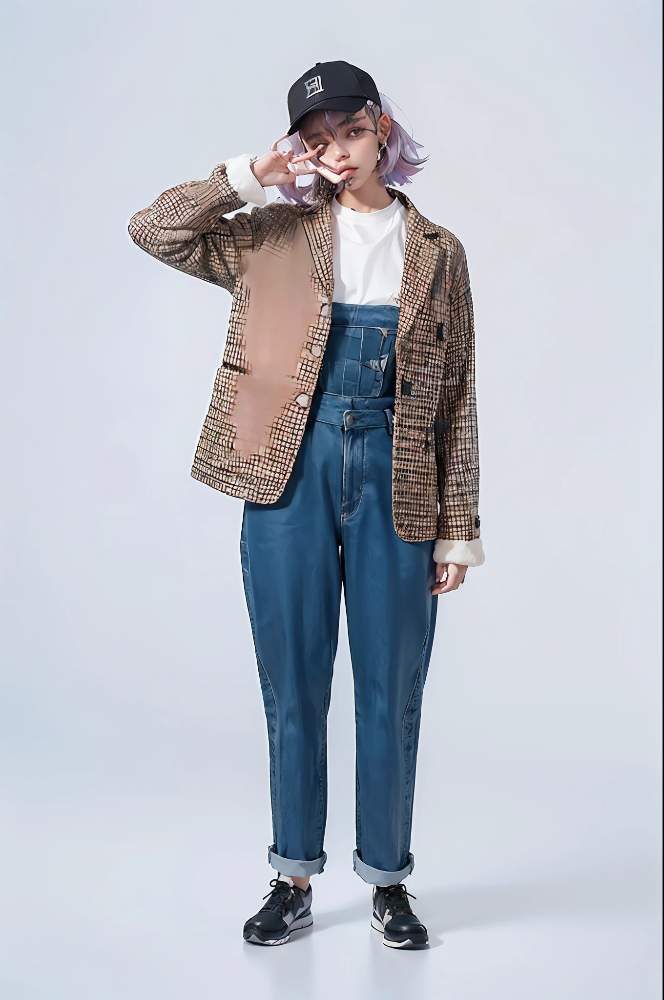 a 30 yo woman,(hi-top fade:1.3),long hair,dark theme, soothing tones, muted colors, high contrast, (natural skin texture, hyperrealism, soft light, sharp),