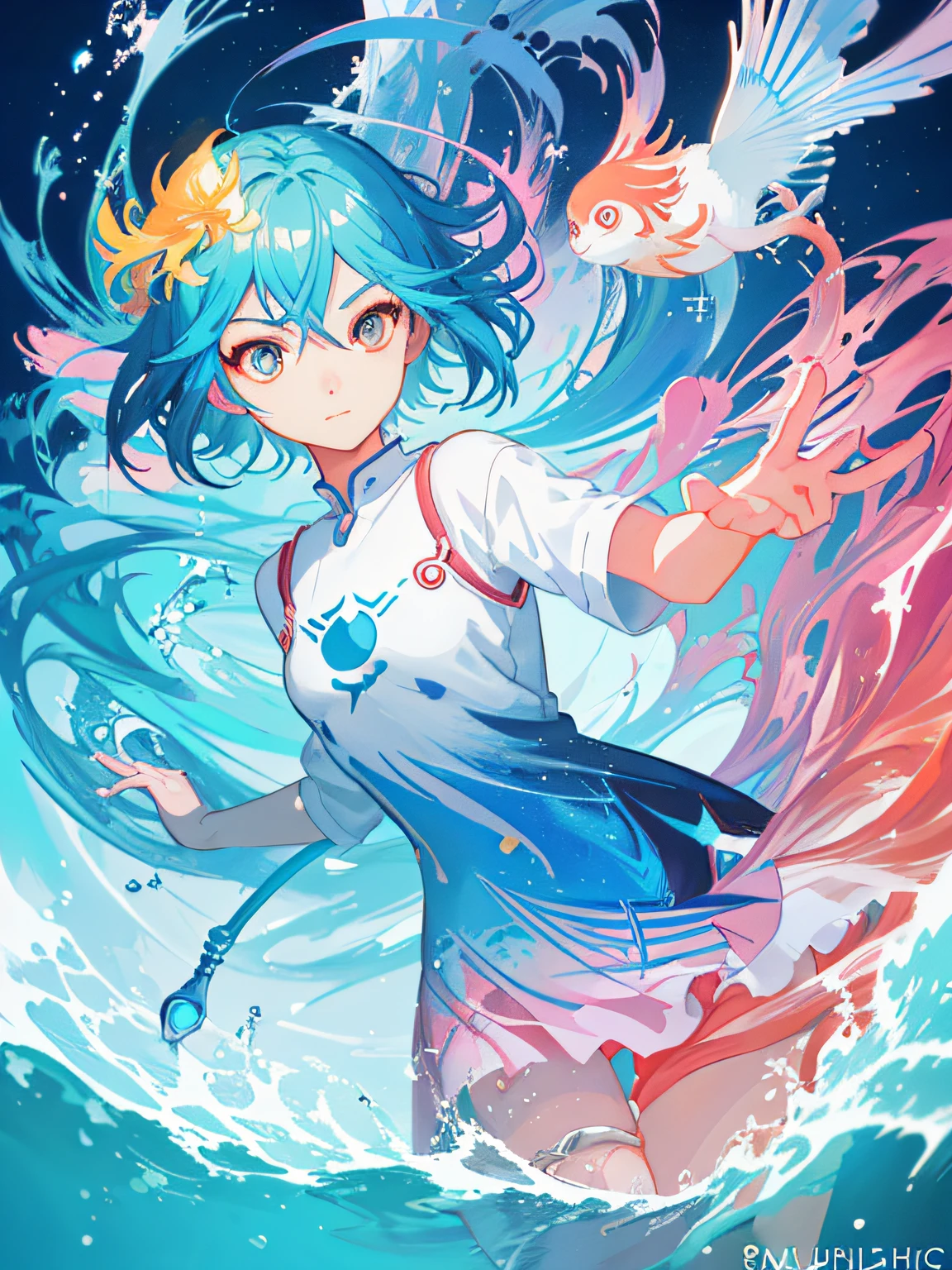 Anime girl with fish in water with eyes and hair, Makoto Shinkai Cyril Rolando, cyril rolando and goro fujita, A beautiful artwork illustration, Guviz-style artwork, Inspired by Cyril Rolando, Beautiful digital illustration, pixar and ilya kuvshinov, Realistic anime 3 D style, loish and ross tran, stunning digital illustration