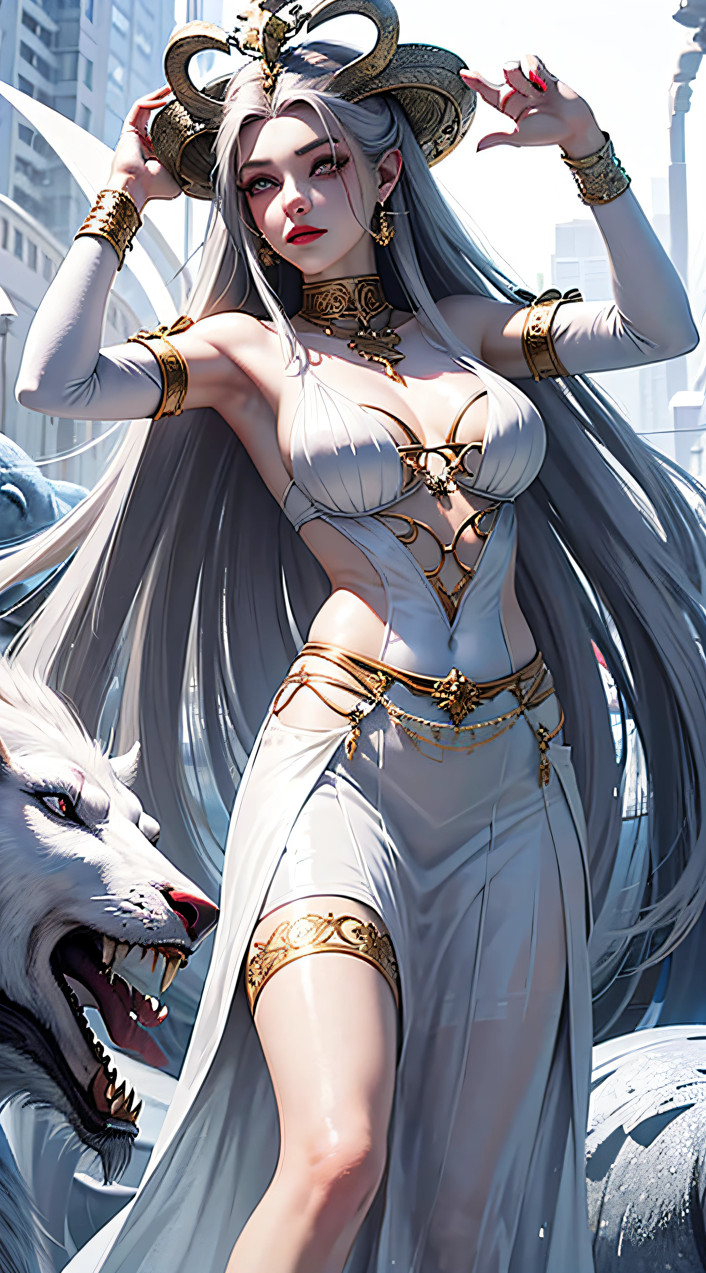 Meat makeup,Queen Medusa,White theme,a white long skirt,gossamer