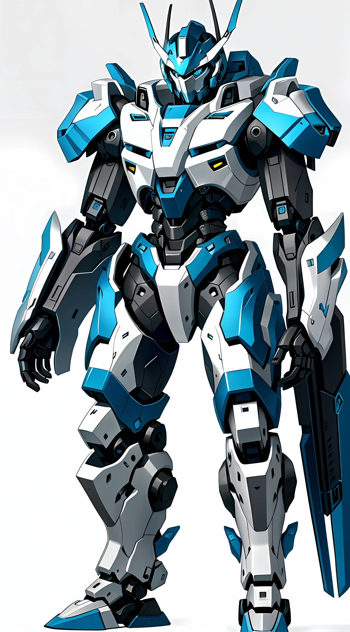 a close up of a robot with a sword in its hand, Humanoid mech, Mecha suit, cool mecha style, Mecha armor, Mech suit, Humanoid mech, Beautiful robot character design, full body mecha suit, Realistic style mech, anime mech armor, ferra white mecha, Alexander Ferra Mecha,metalictexture