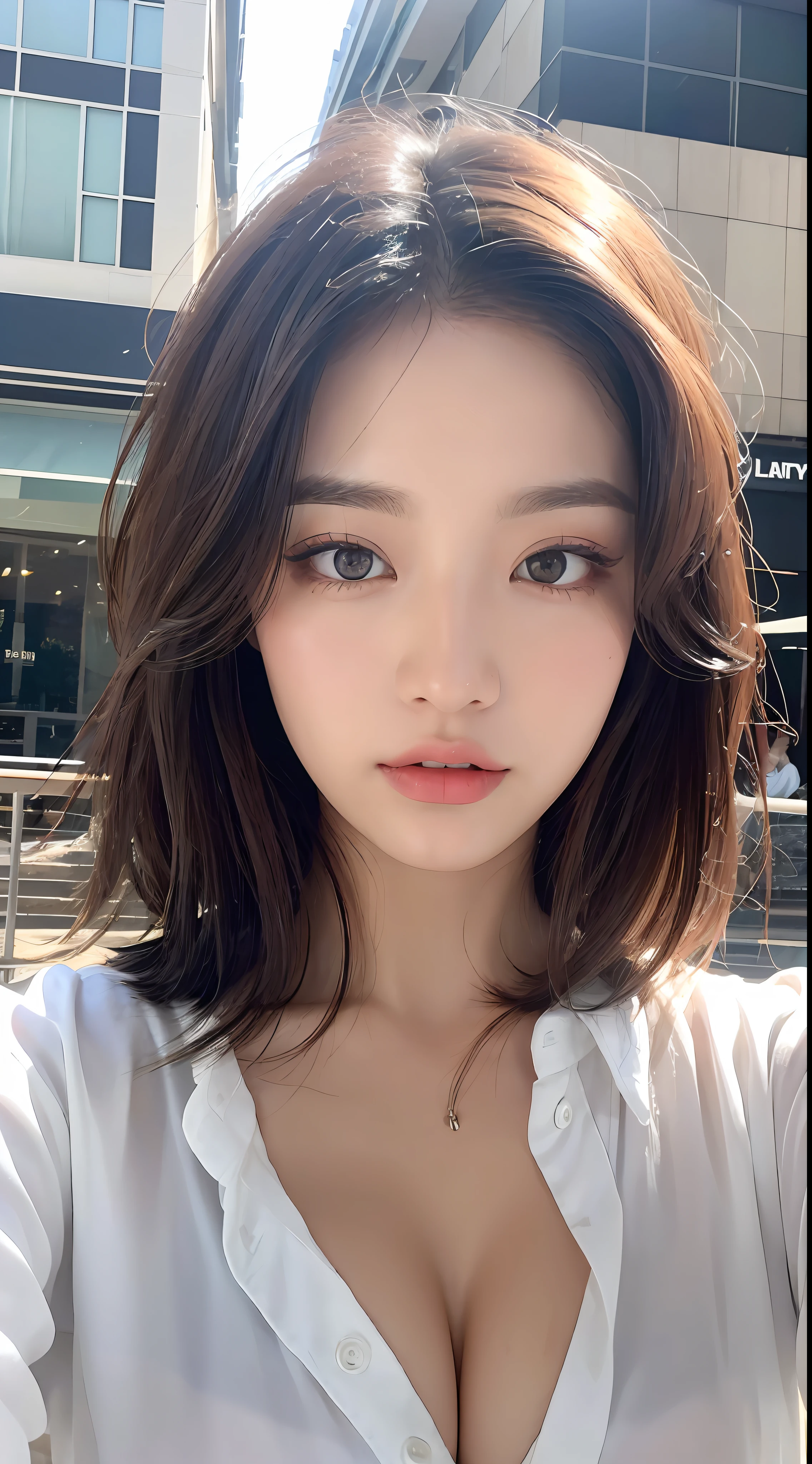 ((Best Quality, 8K, Masterpiece: 1.3)), Sharp: 1.2, Perfect Body Beauty: 1.4, Slim Abs: 1.2, ((Layered Hairstyle, Big Breasts: 1.2)), (Wet White Button Long Shirt: 1.1), (Rain, Street: 1.2), Wet: 1.5, Highly Detailed Face and Skin Texture, Detailed Eyes, Double Eyelids, Looking at the Camera