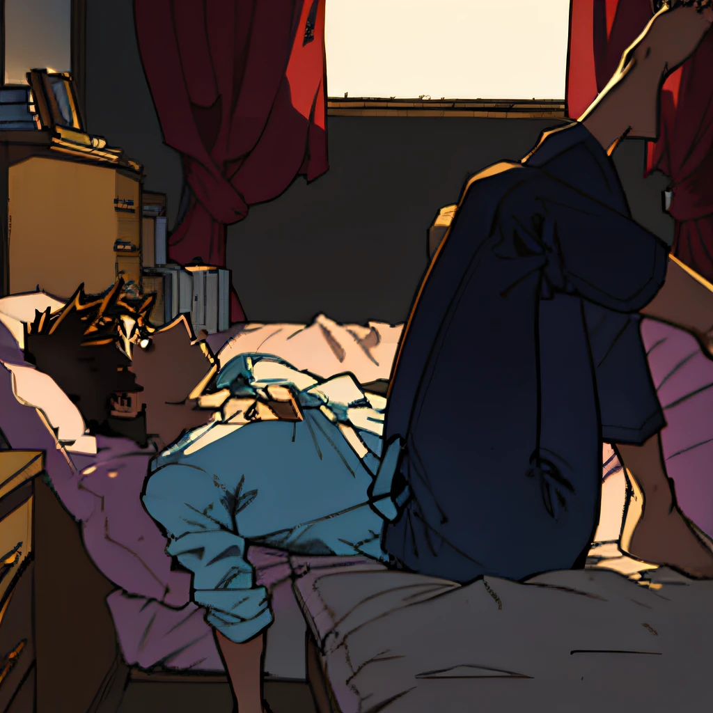 Man lying on bed in room