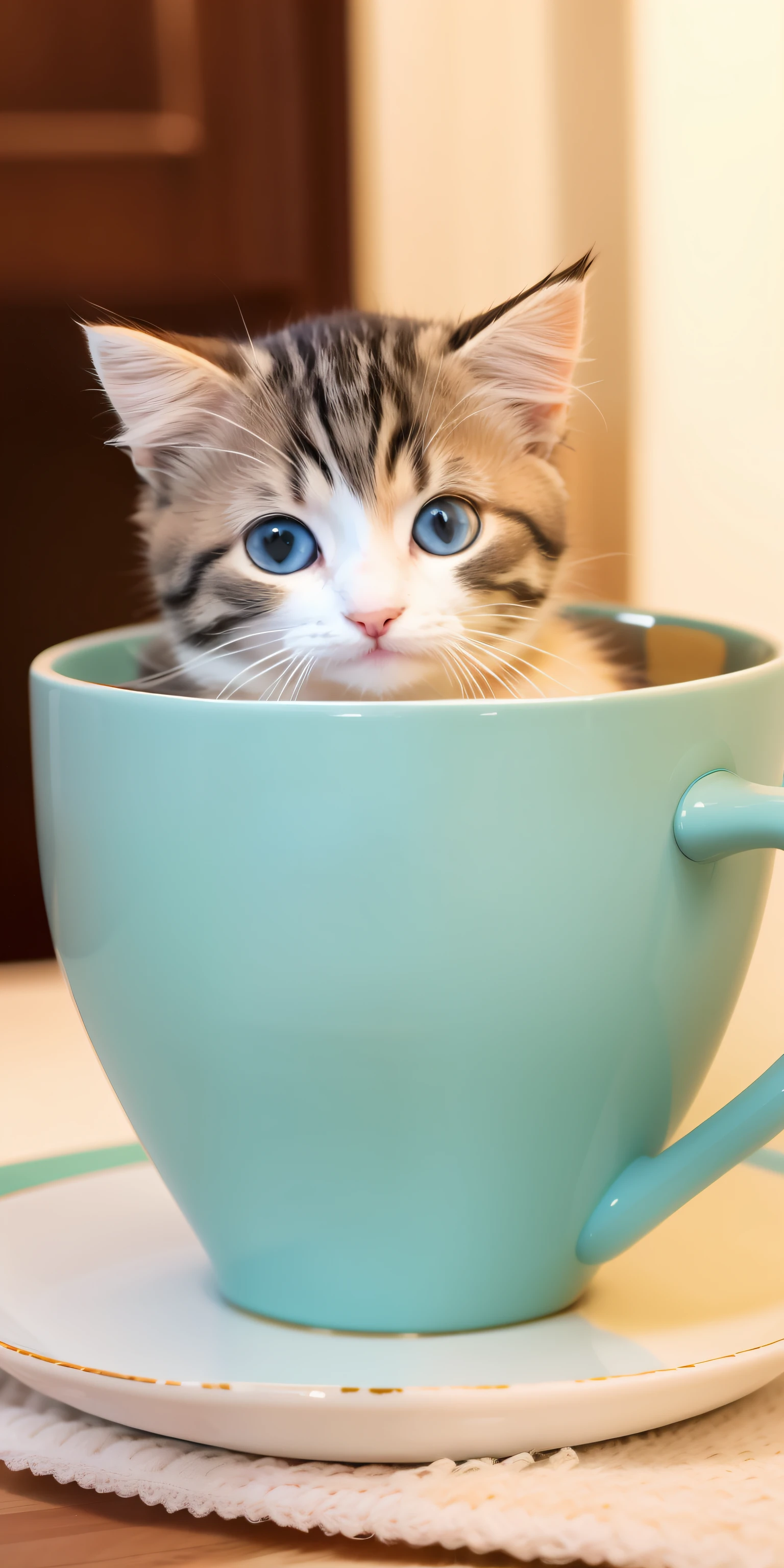 A kitten、Cat cute、In a cup、Delighted