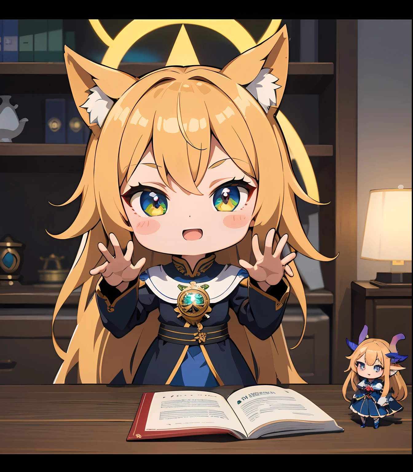 (masterpiece、top-quality、ultra-detailliert、Best Shadows)、细致背景、a sticker、hight resolution、ultra-detailliert、((the witch))、(1 Chibi character)、Beautiful hair、kawaii faces、A detailed eye、a sorceress、cana、livestream、Charisma Idol Pose、Detailed hand、perfect hand、intricate detailes
