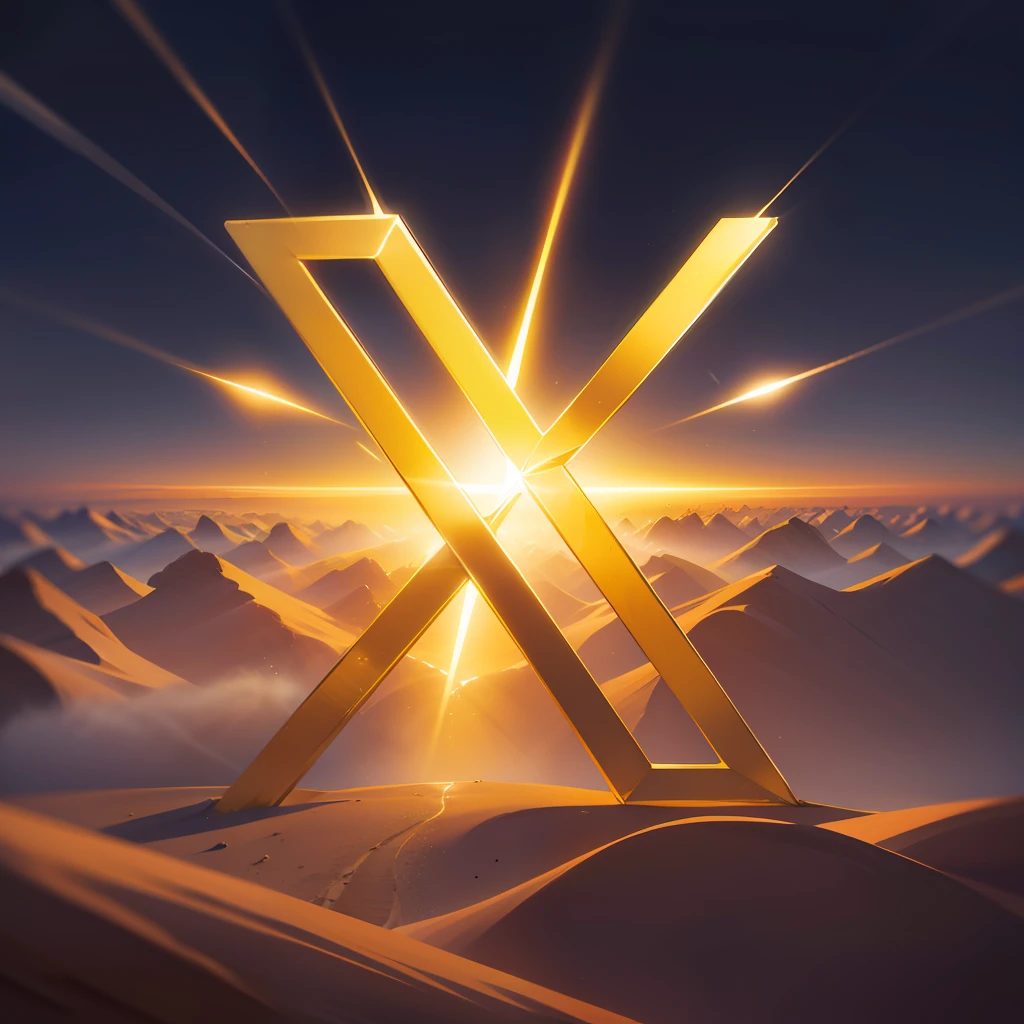 "An ethereal 3-dimensional Twitter X logo, crafted from pure gold, emerges majestically from the arid landscape of the Australian outbacks."