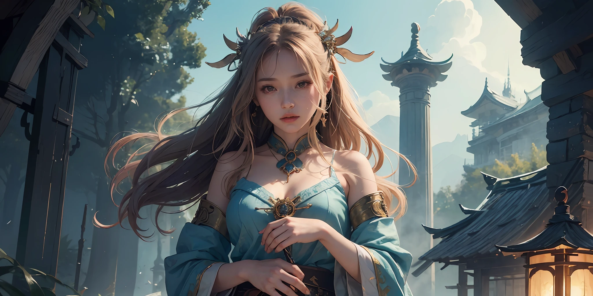(1girl:1.3),solo,__body-parts__,
official art, unity 8k wallpaper, ultra detailed, beautiful and aesthetic, beautiful, masterpiece, best quality,Fantastical Atmosphere, Calming Palette, Tranquil Mood, Soft Shading,
Miko priestess, charm spell, talisman familiar, shrine maiden duties,