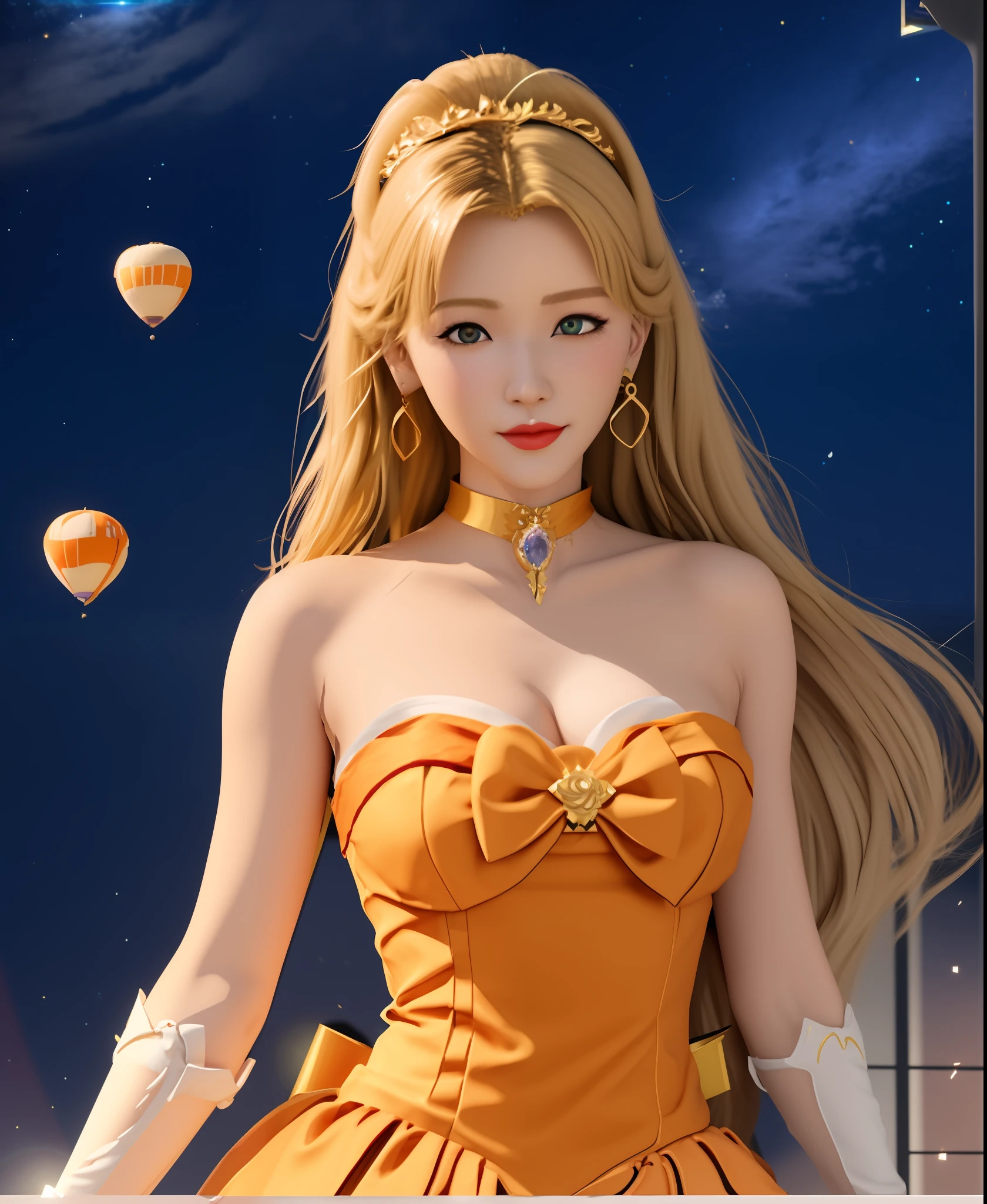 There was a woman in a dress standing in the air, the sailor galaxia. Beautiful, trending on cgstation, a beautiful fantasy empress, Anime goddess, Realistic anime 3 D style, Smooth anime CG art, Portrait Chevaliers du Zodiaque Fille, Art germ ; 3d unreal engine, trending at cgstation, kda, anime styled 3d