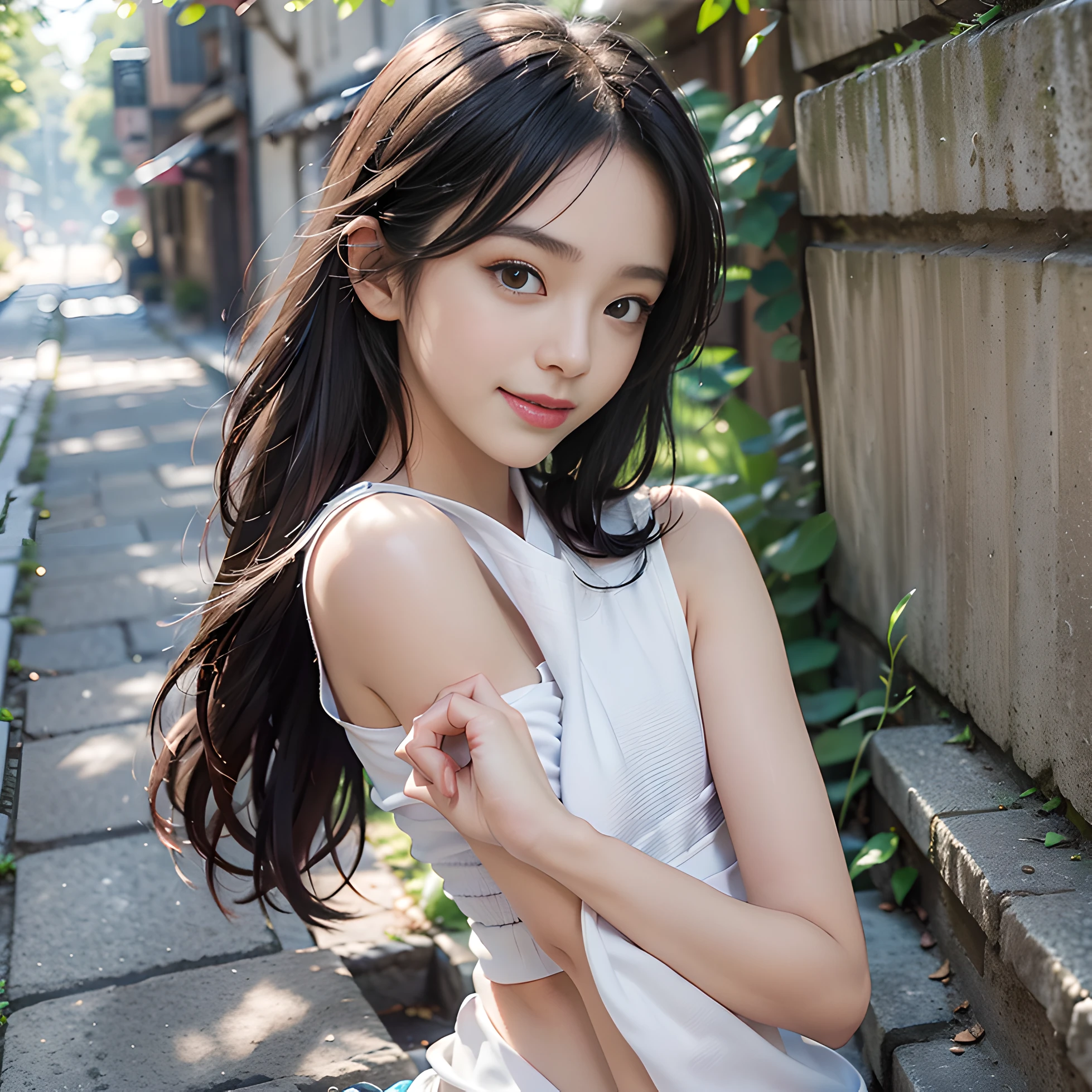 1girl，Idol model，Depth photo film，Thin face smile，Clavicle teeth，Camisole selfie，The night was dark --auto