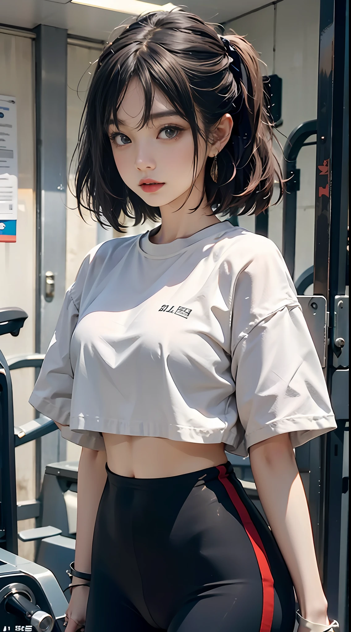 (8k,RAW photos,best qualtiy,tmasterpiece:1.2),(realisticlying,photograph realistic:1.37),1girll,profesional lighting,photon maping,Radio City,korean-doll,skinny pants,gym room,big assa,MagazineCover,