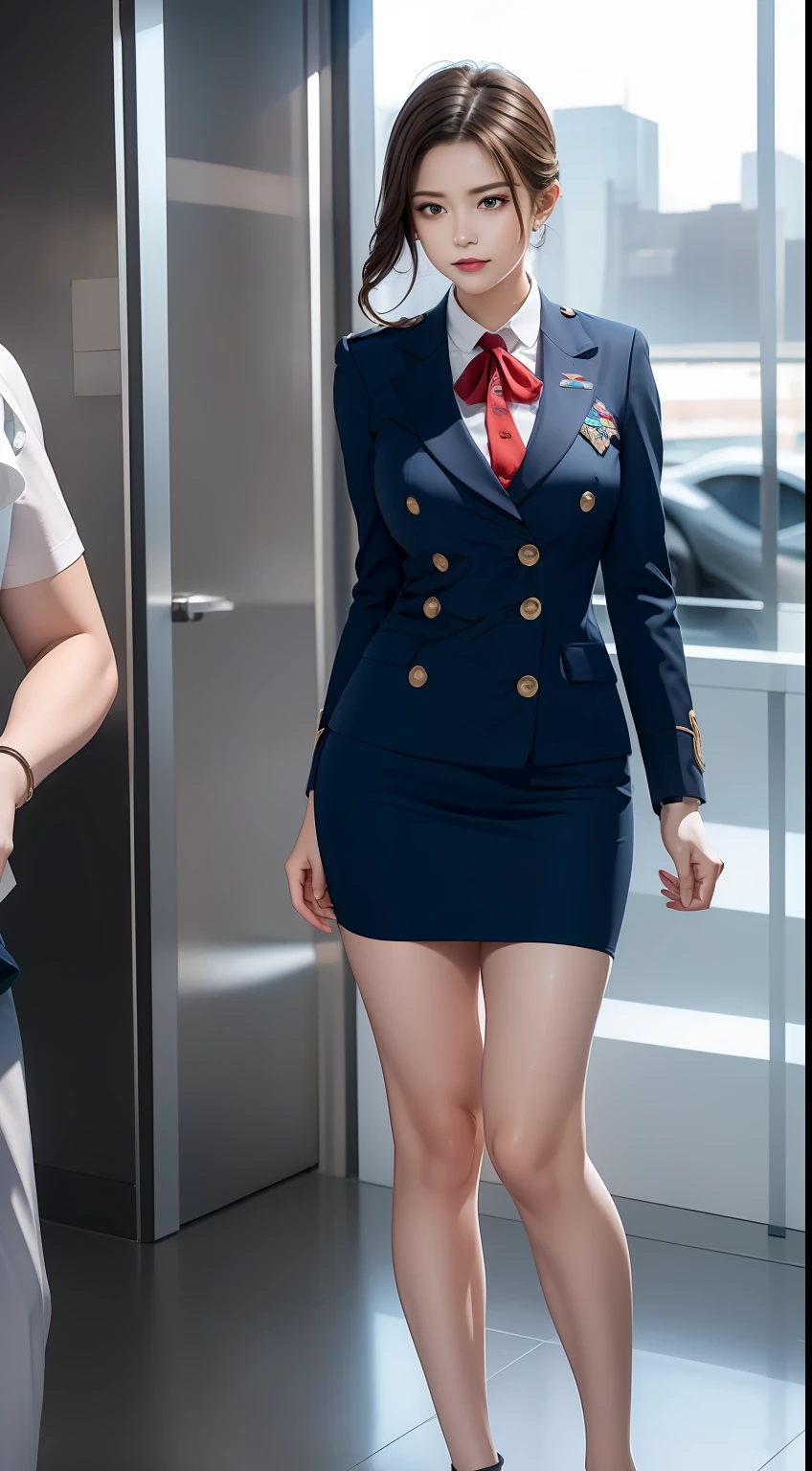 (RAW photos,HighestQuali),(dynamicposes),Full body like,The uniform of a flight attendant,(realisticlying,realisticlying:1.3),HighestQuali,tmasterpiece,Very fine and beautiful,highly detailed,CG,unified,2k wallpaper,Wonderful,beautifuldetails,tmasterpiece,HighestQuali,Extremely detailed Cg Unity 8K wallpaper,,