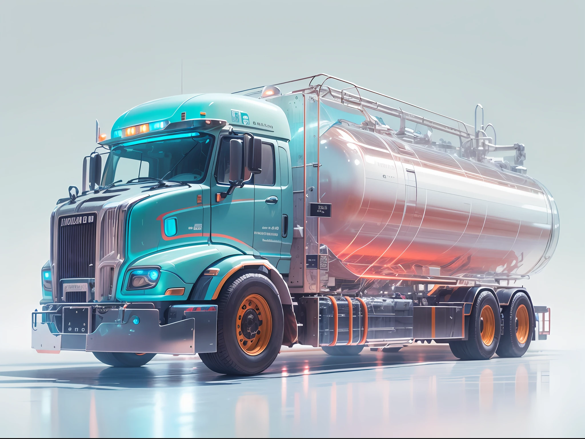 1 transparent engineering mixer truck, Colored Transparent plastic, Cyberpunk, Industrial design, clean, Luminous neon lamp, White background, Surrealism, UHD, high details, best quality, 4k