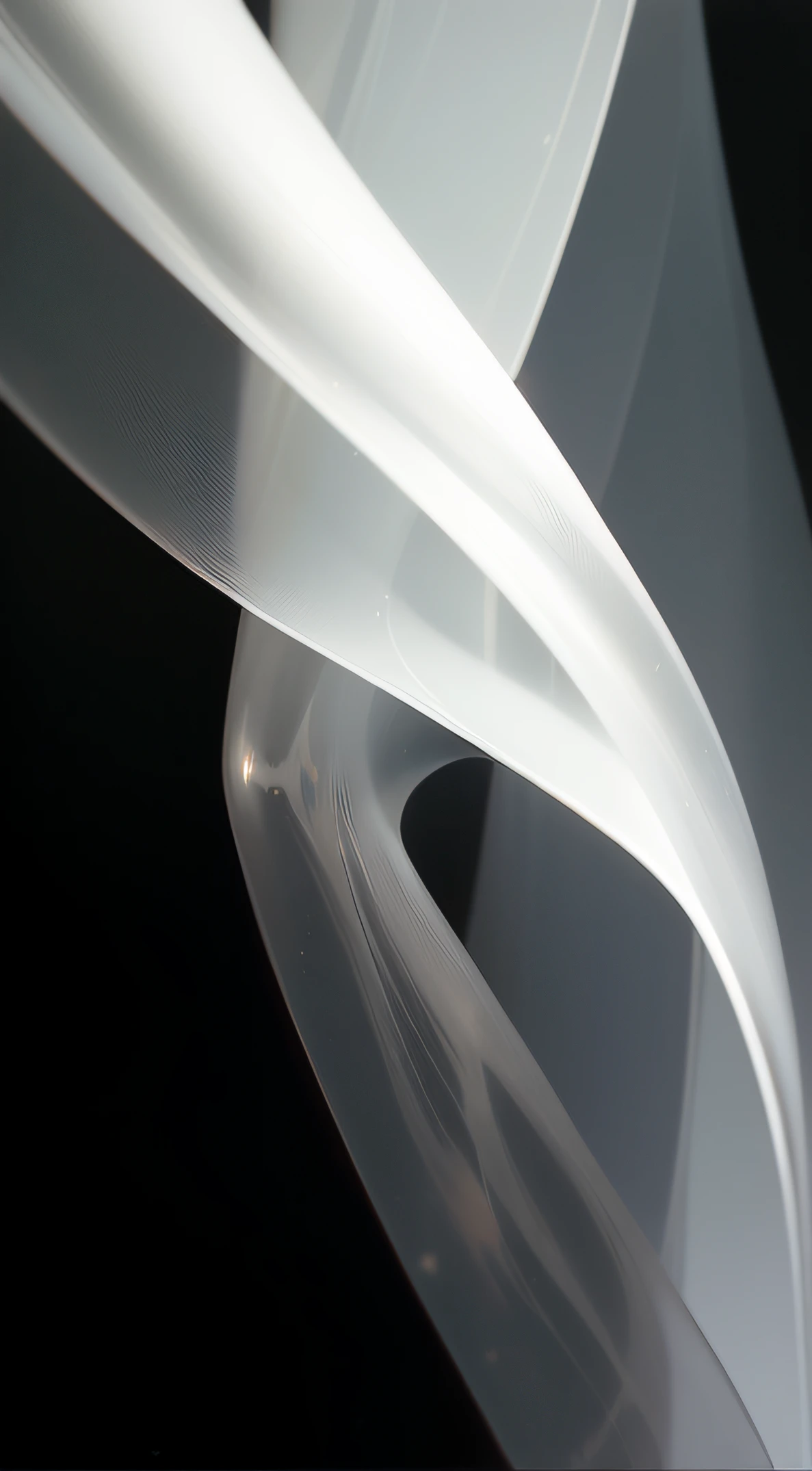 Close-up of white cloth on black background, Infinity symbol, interacte smooth flowing lines, tokujin yoshioka, silk flowing in wind, Translucent material, flowing forms, floating translucent graphics, soft translucent fabric folds, abstract white fluid, White ribbon, Photography with ultra-fine detail, diaphanous translucent cloth