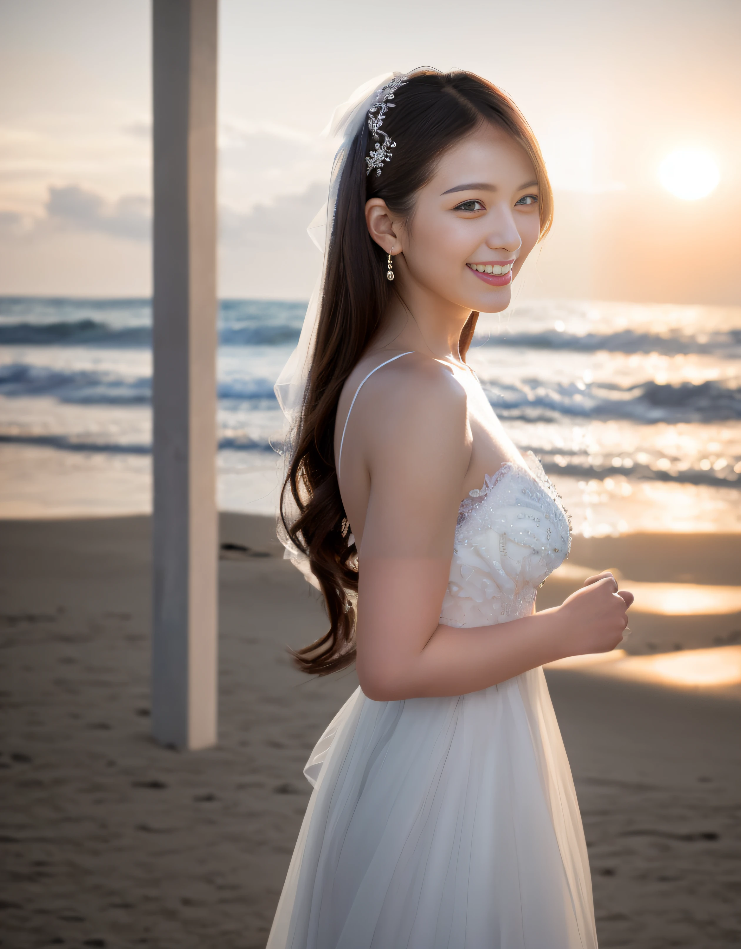 Bride in white dress on beach with sea background, Beautiful young Korean woman, Gorgeous young Korean woman, beautiful Korean women, dilraba dilmurat, Shot with Canon EOA 6 D Mark II, deayami kojima, beautiful and smiling, lee ji-eun, lee ji - eun, jaeyeon nam, Choi Hong Hwa
