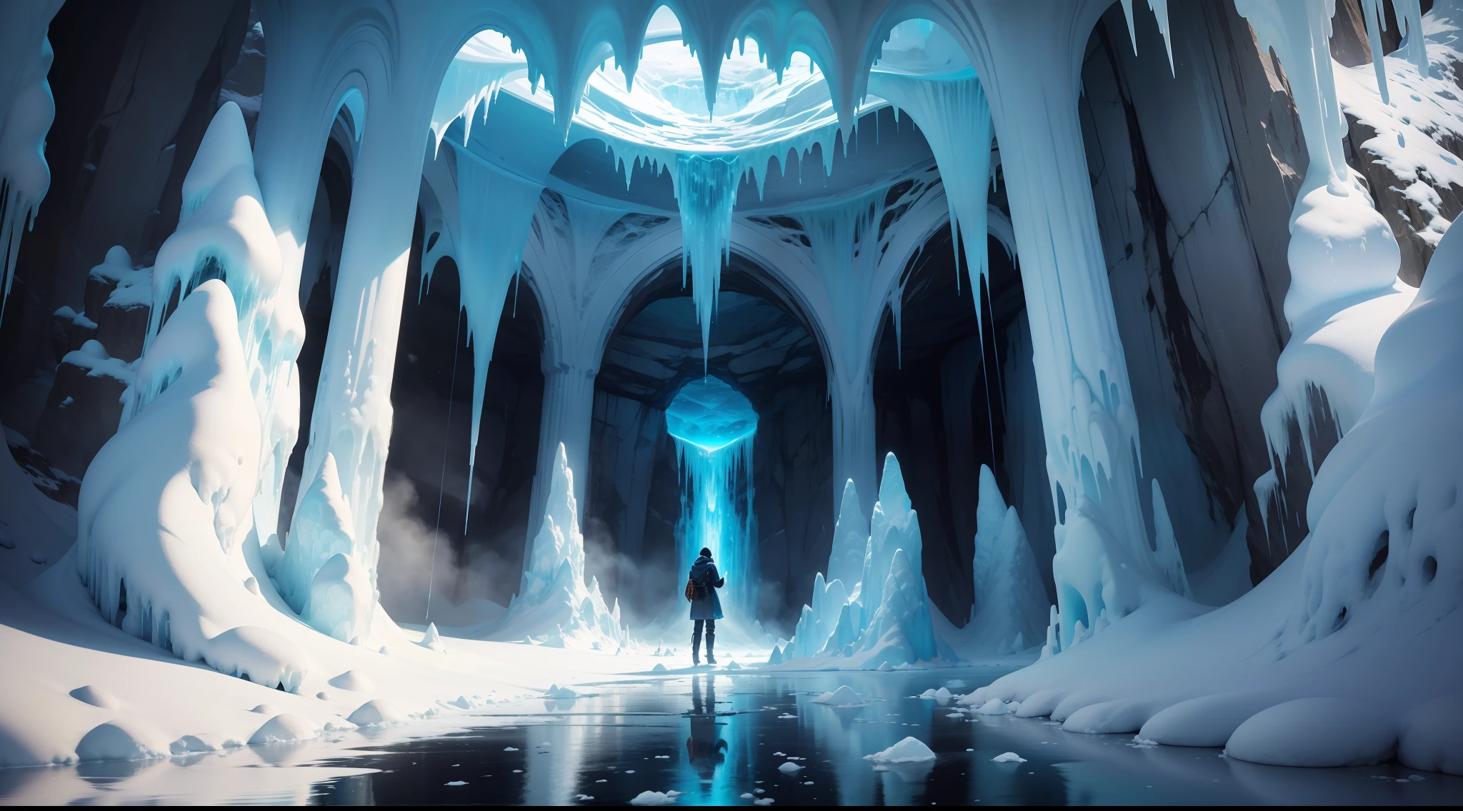 In the heart of a remote, frozen wilderness, hidden beneath a blanket of snow and ice, lies an awe-inspiring wonder - the Ice Cave of Solitude. A mesmerizing realm where nature's artistry takes center stage, casting an enchanting spell upon all who dare to venture within.
As you approach the entrance, towering icicles hang like glistening chandeliers, refracting sunlight into a dazzling display of blues and purples. The cave's mouth, framed by ancient, frost-covered boulders, beckons you forward with an alluring, icy embrace.
Stepping inside, a hushed serenity envelops you, as if time itself holds its breath in reverence of the wondrous sight. The walls are adorned with intricate ice formations, carved over millennia by the gradual dance of water and cold. Delicate stalactites hang from the ceiling, resembling crystalline daggers frozen in mid-fall.
The floor beneath your feet is a mosaic of polished ice, reflecting a myriad of colors from the ethereal light filtering through the cave's ceiling. Occasional cracks and crevasses reveal the tranquil stream that meanders through the icy labyrinth, creating a soft symphony of trickling water.
As you journey deeper into the heart of the cave, a breathtaking sight awaits you. A majestic ice waterfall, standing tall like a frozen monument, captures your attention. The water droplets from the cascading fall have been frozen in time, suspended in their journey as if caught by a master sculptor mid-motion.
In this icy sanctuary, you'll find a profound sense of peace and harmony with nature. The play of light and shadow, the soothing whispers of the frozen stream, and the sheer magnificence of the crystalline formations will leave you in awe. It is a sanctuary where time seems to slow, and you can momentarily forget the outside world, becoming one with the frozen wonders of this ethereal ice cave.