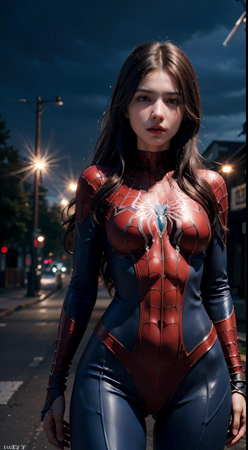 (wearing spiderwoman_cosplay_outfit:1.1), in front of a sky, 
good hand,4k, high-res, masterpiece, best quality, head:1.3,((Hasselblad photography)), finely detailed skin, sharp focus, (cinematic lighting), night, soft lighting, dynamic angle, [:(detailed face:1.2):0.2], medium breasts, outside,