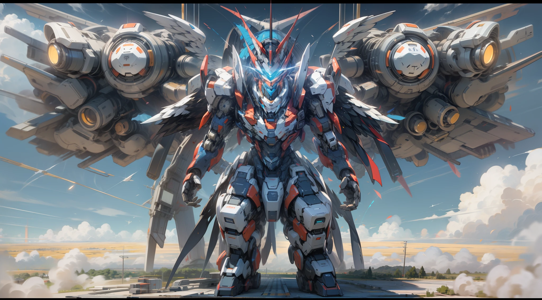 Giant mecha god robot,Double mechanical wings,Skysky,Technologie,A detailed,4k