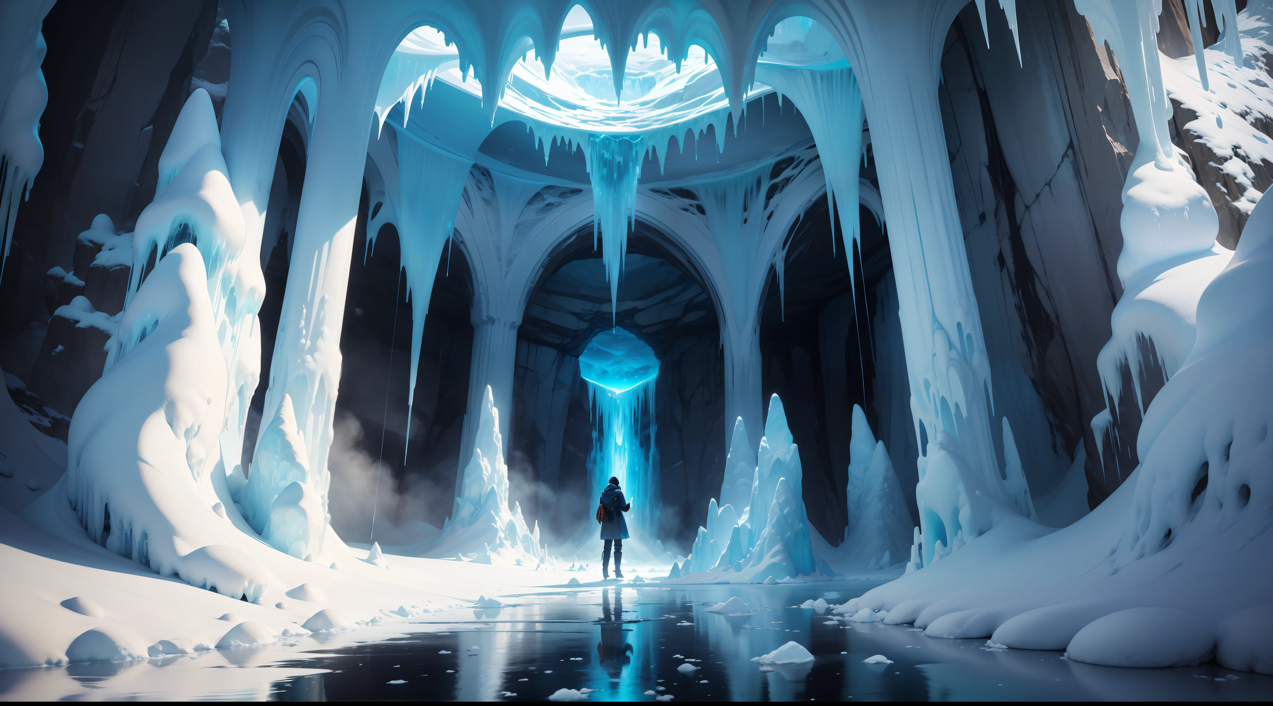 In the heart of a remote, frozen wilderness, hidden beneath a blanket of snow and ice, lies an awe-inspiring wonder - the Ice Cave of Solitude. A mesmerizing realm where nature's artistry takes center stage, casting an enchanting spell upon all who dare to venture within.
As you approach the entrance, towering icicles hang like glistening chandeliers, refracting sunlight into a dazzling display of blues and purples. The cave's mouth, framed by ancient, frost-covered boulders, beckons you forward with an alluring, icy embrace.
Stepping inside, a hushed serenity envelops you, as if time itself holds its breath in reverence of the wondrous sight. The walls are adorned with intricate ice formations, carved over millennia by the gradual dance of water and cold. Delicate stalactites hang from the ceiling, resembling crystalline daggers frozen in mid-fall.
The floor beneath your feet is a mosaic of polished ice, reflecting a myriad of colors from the ethereal light filtering through the cave's ceiling. Occasional cracks and crevasses reveal the tranquil stream that meanders through the icy labyrinth, creating a soft symphony of trickling water.
As you journey deeper into the heart of the cave, a breathtaking sight awaits you. A majestic ice waterfall, standing tall like a frozen monument, captures your attention. The water droplets from the cascading fall have been frozen in time, suspended in their journey as if caught by a master sculptor mid-motion.
In this icy sanctuary, you'll find a profound sense of peace and harmony with nature. The play of light and shadow, the soothing whispers of the frozen stream, and the sheer magnificence of the crystalline formations will leave you in awe. It is a sanctuary where time seems to slow, and you can momentarily forget the outside world, becoming one with the frozen wonders of this ethereal ice cave.