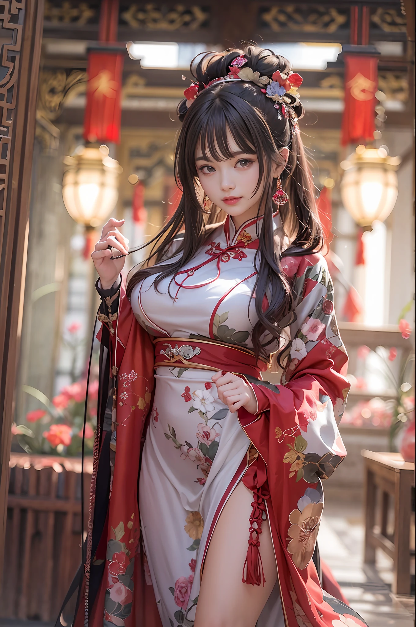 UHD, Masterpiece, High Quality, High Detail, Top Quality, Hi-Res, HD, 16k, 8k, 4K, Award-Winning BREAk, Surrealism, Realism, Depth of Field, Cinematic Lighting, Backlight, Symmetry, Bokeh, f/1.8, Eye Level Shot, 35mm, Hasselblad, Very Delicate and Beautiful, Very Detailed, Amazing, Fine Detail, Masterpiece, Best Quality, Official Art, Absurd, Incredibly ridiculous, Huge file size, Ultra detailed, High Definition, Very detailed, Beautiful detailed girl, (Cowboy Shot: 1.25), Break, Hair behind the ears, Happy tears, Flowing tears, (Serious smile: 1.35), Very detailed eyes and face, Beautiful detailed eyes, Face light, 18 years old, (Red luxury cheongsam: 1.3), (Fantasy themed clothes: 1.3), Detailed clothes, (black long straight hairstyle: 1.2), detailed hair, (slender: 1.15), (huge breasts: 1.25), perfect anatomy, perfect proportions, (Ancient Chinese room background: 1.25), detailed background, (looking at the viewer, facing the viewer: 1.15), (seductive model pose, spreading the legs, leaning forward, hands between the legs, from below, low angle: 1.25), ancient Chinese chamber light, sword, Japan sword, sword, samurai,