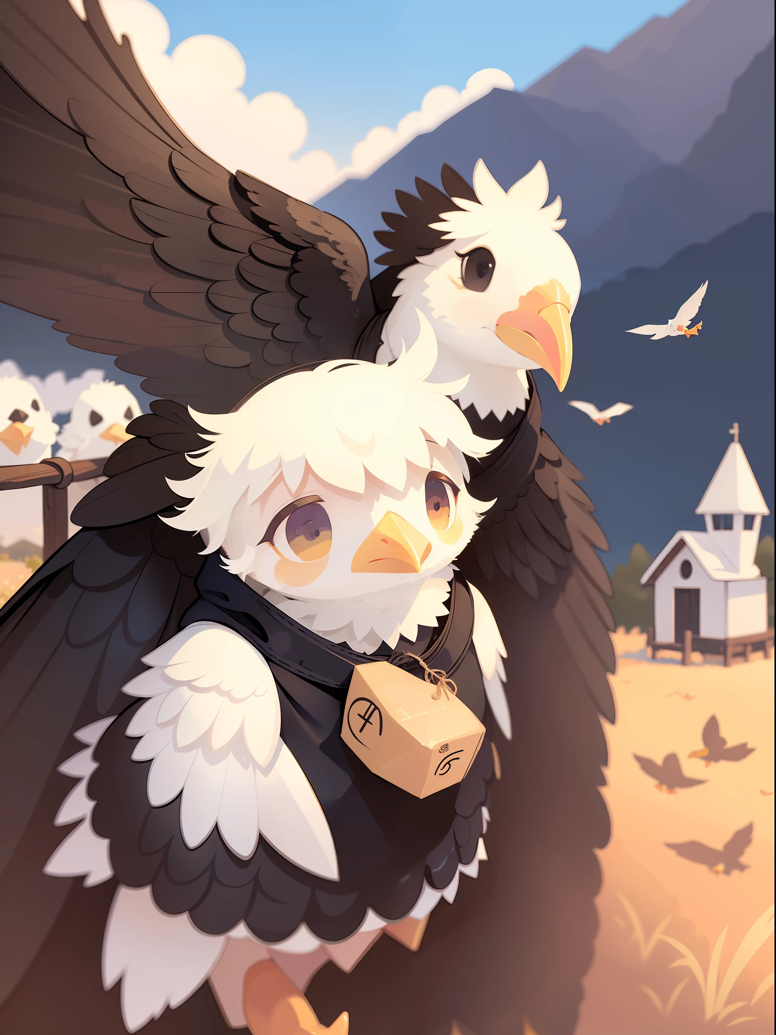 a bird、Chick、ranch background