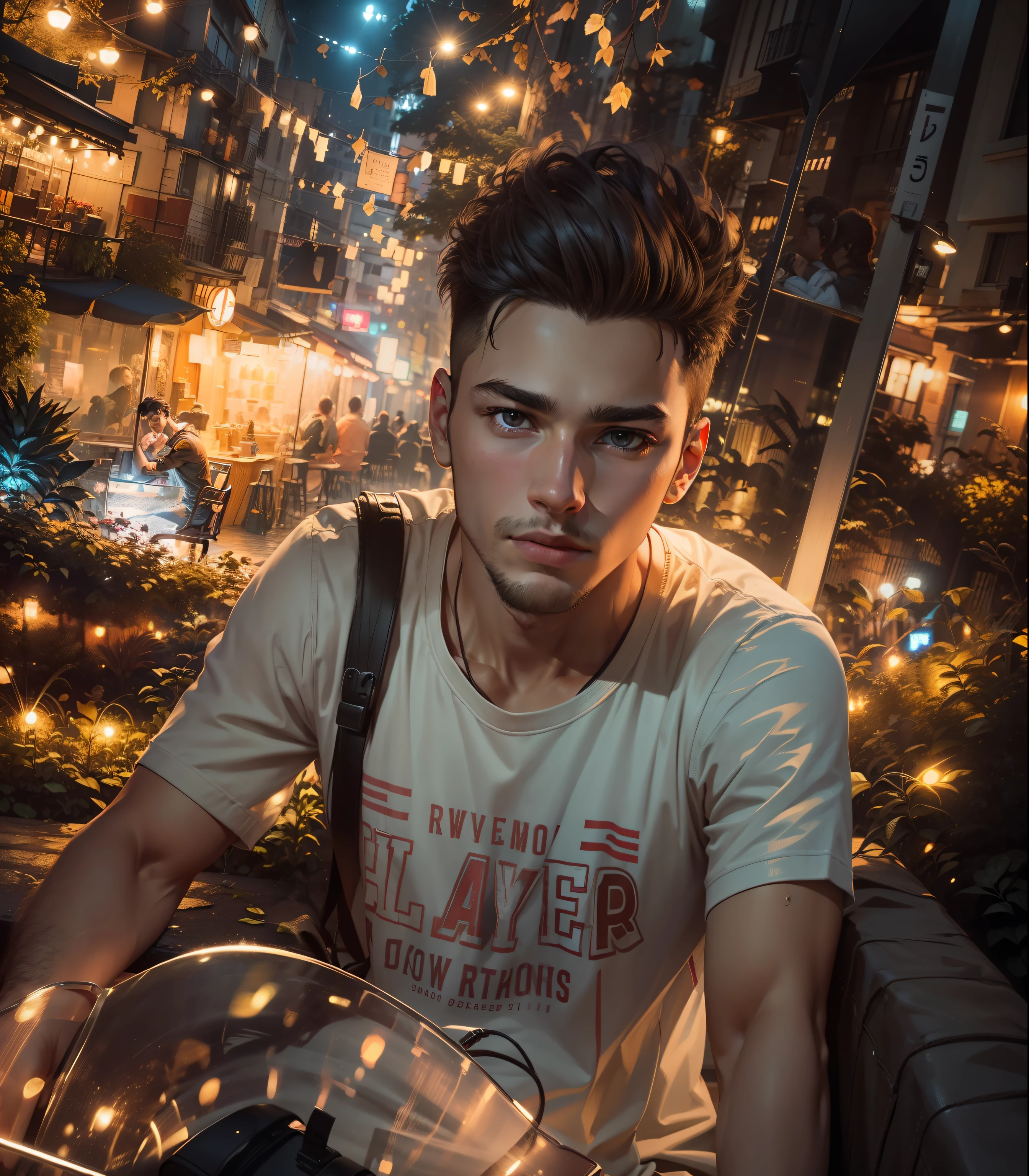 RAW photo, a young man sitting by a street at night, (high detailed skin:1.2), 8k uhd, dslr, soft lighting, high quality