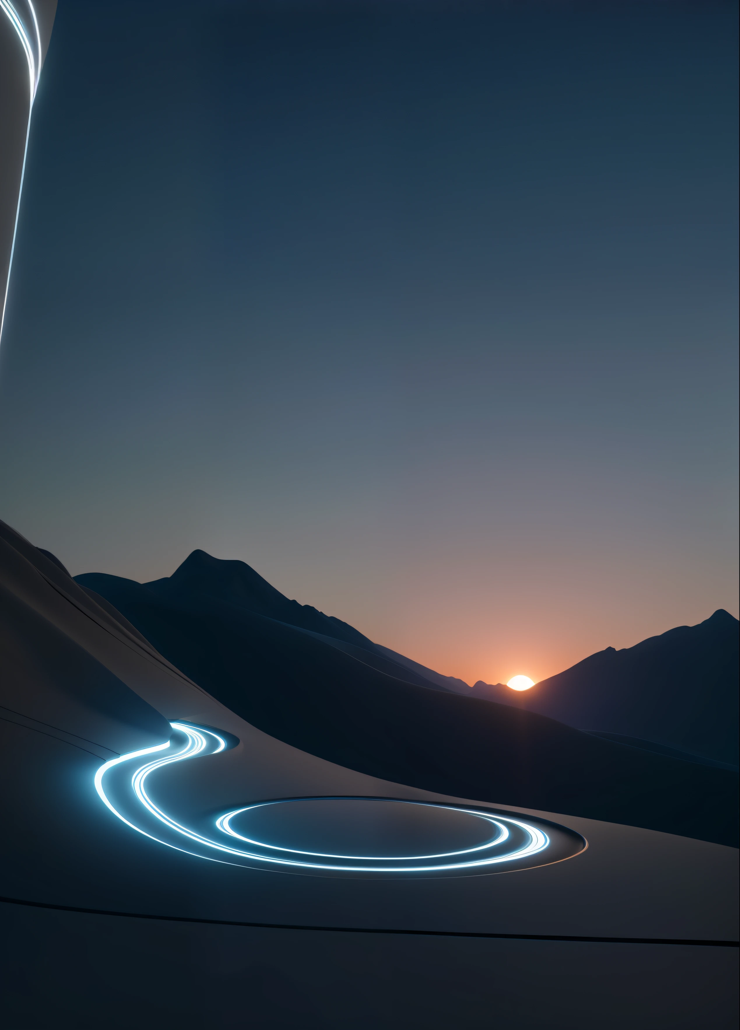 Small white plate on the top of the mountain，Beautiful landscape rendering，Rendering in a halo，3D uniform illumination，futuristic landscape，Presented by Enscape，daily render，3D depiction，Smooth surface，hq 4k phone wallpaper，rendering by octane，Maya and Houdini rendered，keyshot rendering。