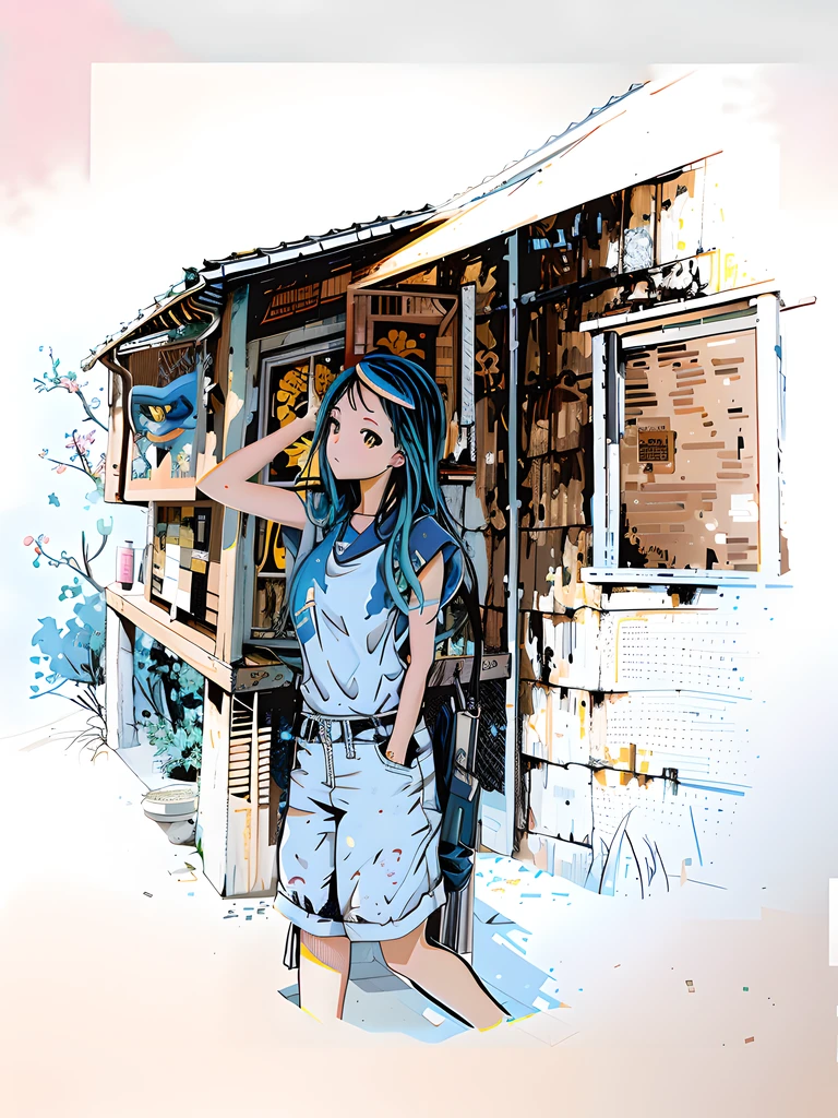 There was a woman standing outside a small building, 2 d anime style, anime styled digital art, Anime style mixed with Fujifilm, made with anime painter studio, Anime style illustration, anime style digital art, drawn in anime painter studio, In anime style, anime styled 3d, anime art style, digital manga art, Manhwa Style, In a Japanese anime style