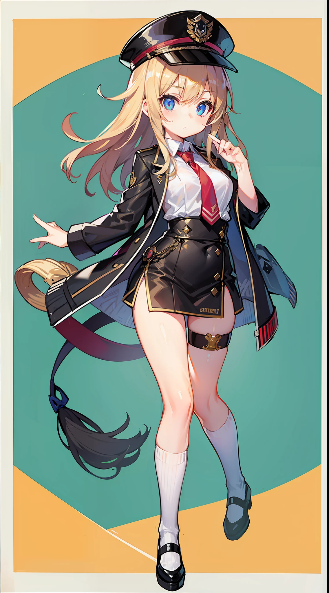 Masterpiece、hightquality、policewoman、1girl in、a miniskirt、serious facial expression、Cute anime illustration、