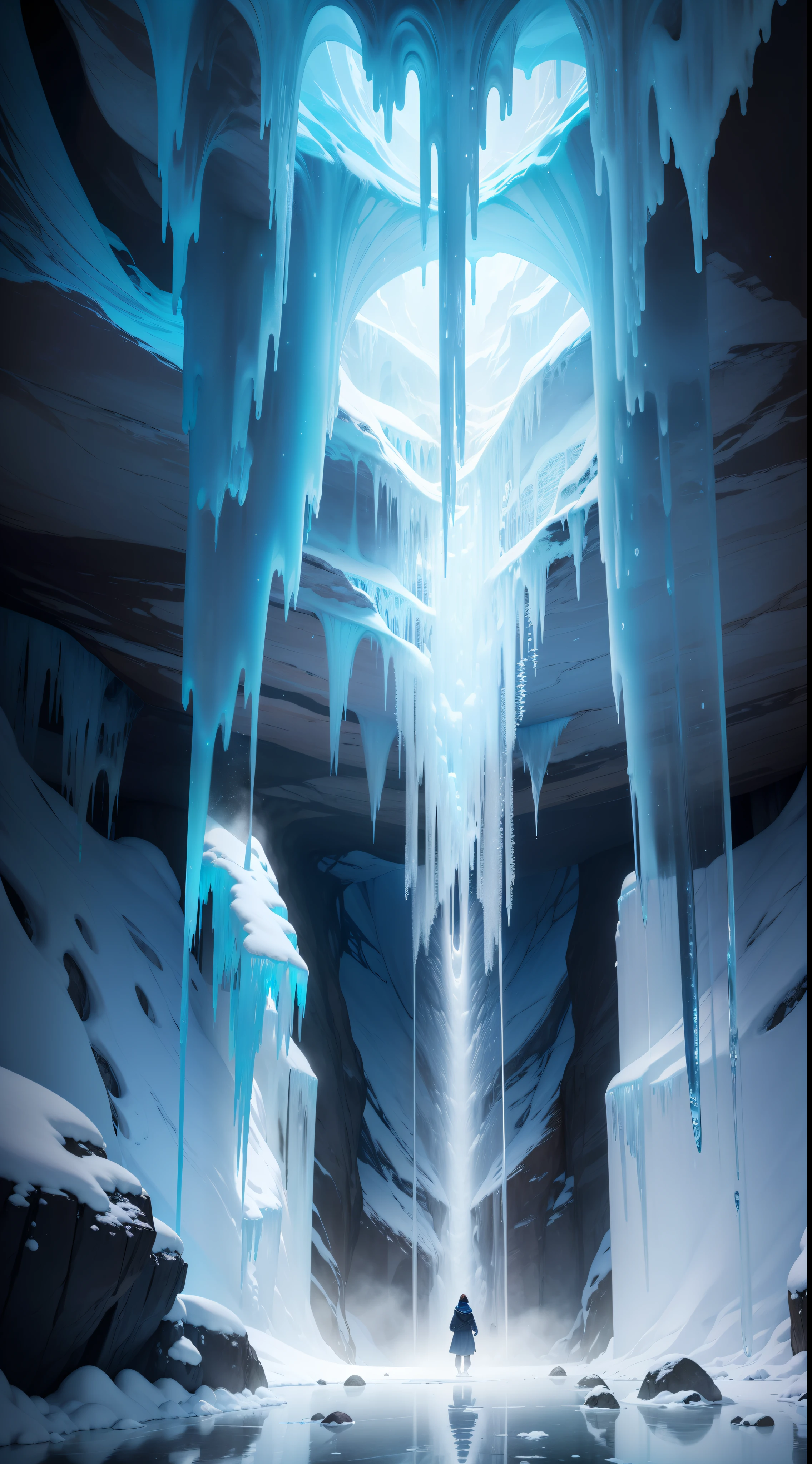 In the heart of a remote, frozen wilderness, hidden beneath a blanket of snow and ice, lies an awe-inspiring wonder - the Ice Cave of Solitude. A mesmerizing realm where nature's artistry takes center stage, casting an enchanting spell upon all who dare to venture within.
As you approach the entrance, towering icicles hang like glistening chandeliers, refracting sunlight into a dazzling display of blues and purples. The cave's mouth, framed by ancient, frost-covered boulders, beckons you forward with an alluring, icy embrace.
Stepping inside, a hushed serenity envelops you, as if time itself holds its breath in reverence of the wondrous sight. The walls are adorned with intricate ice formations, carved over millennia by the gradual dance of water and cold. Delicate stalactites hang from the ceiling, resembling crystalline daggers frozen in mid-fall.
The floor beneath your feet is a mosaic of polished ice, reflecting a myriad of colors from the ethereal light filtering through the cave's ceiling. Occasional cracks and crevasses reveal the tranquil stream that meanders through the icy labyrinth, creating a soft symphony of trickling water.
As you journey deeper into the heart of the cave, a breathtaking sight awaits you. A majestic ice waterfall, standing tall like a frozen monument, captures your attention. The water droplets from the cascading fall have been frozen in time, suspended in their journey as if caught by a master sculptor mid-motion.
In this icy sanctuary, you'll find a profound sense of peace and harmony with nature. The play of light and shadow, the soothing whispers of the frozen stream, and the sheer magnificence of the crystalline formations will leave you in awe. It is a sanctuary where time seems to slow, and you can momentarily forget the outside world, becoming one with the frozen wonders of this ethereal ice cave.