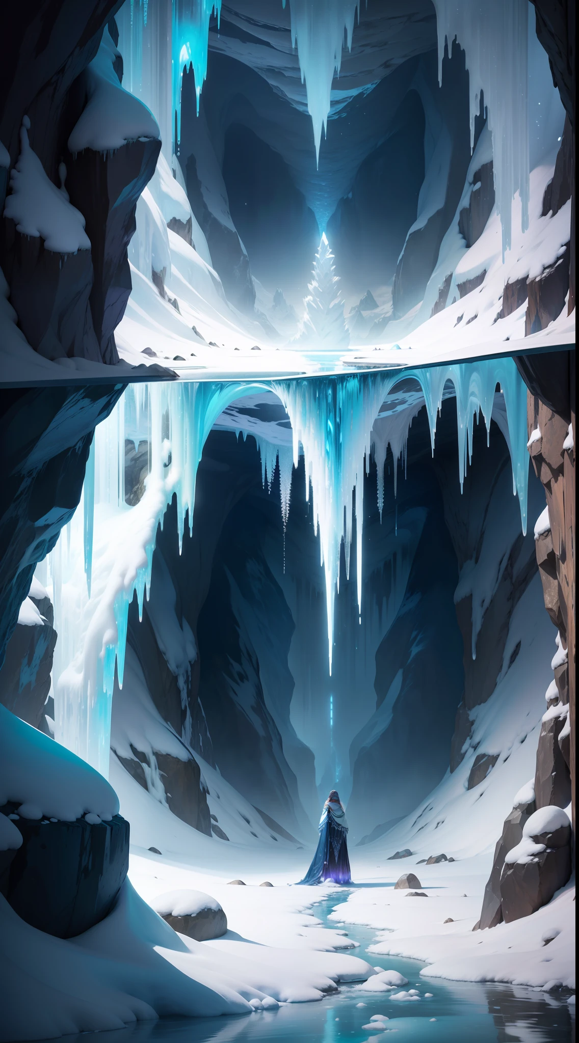 In the heart of a remote, frozen wilderness, hidden beneath a blanket of snow and ice, lies an awe-inspiring wonder - the Ice Cave of Solitude. A mesmerizing realm where nature's artistry takes center stage, casting an enchanting spell upon all who dare to venture within.
As you approach the entrance, towering icicles hang like glistening chandeliers, refracting sunlight into a dazzling display of blues and purples. The cave's mouth, framed by ancient, frost-covered boulders, beckons you forward with an alluring, icy embrace.
Stepping inside, a hushed serenity envelops you, as if time itself holds its breath in reverence of the wondrous sight. The walls are adorned with intricate ice formations, carved over millennia by the gradual dance of water and cold. Delicate stalactites hang from the ceiling, resembling crystalline daggers frozen in mid-fall.
The floor beneath your feet is a mosaic of polished ice, reflecting a myriad of colors from the ethereal light filtering through the cave's ceiling. Occasional cracks and crevasses reveal the tranquil stream that meanders through the icy labyrinth, creating a soft symphony of trickling water.
As you journey deeper into the heart of the cave, a breathtaking sight awaits you. A majestic ice waterfall, standing tall like a frozen monument, captures your attention. The water droplets from the cascading fall have been frozen in time, suspended in their journey as if caught by a master sculptor mid-motion.
In this icy sanctuary, you'll find a profound sense of peace and harmony with nature. The play of light and shadow, the soothing whispers of the frozen stream, and the sheer magnificence of the crystalline formations will leave you in awe. It is a sanctuary where time seems to slow, and you can momentarily forget the outside world, becoming one with the frozen wonders of this ethereal ice cave.