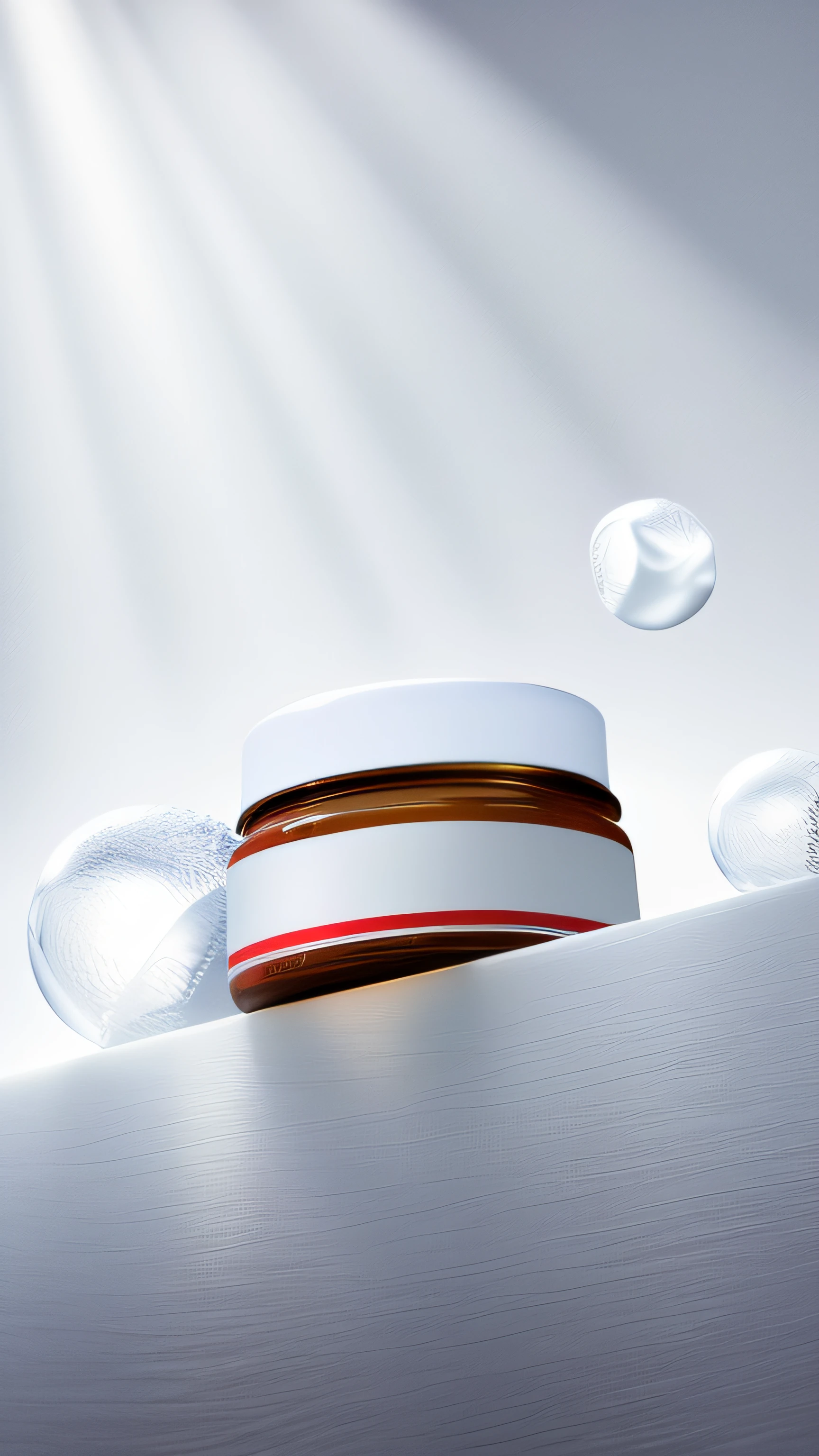 There is a jar of cream on the table,There are ice balls on it, high quality topical render, dramatic product lighting, dramatic product shot, dramatic product photography, beauty shot, photorealistic illustration, crisp smooth lines, detailed product photo, commercial product photography, new design, author:Dietmar Dammelau, close-up product photo, professional product shot, Skincare, 3 d product render