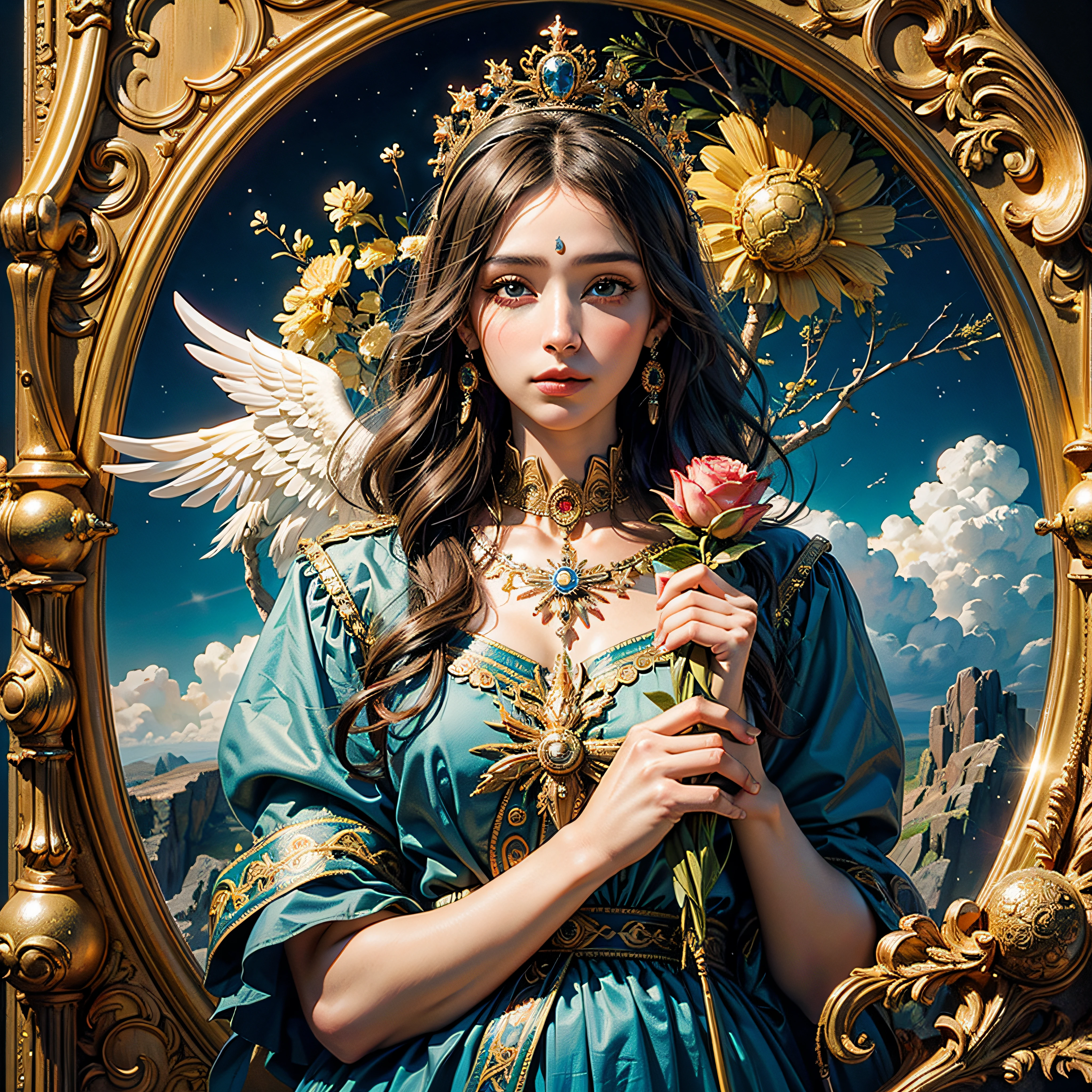 (obra-prima, qualidade superior, melhor qualidade, Arte Oficial, Beautiful and Aesthetic: 1.2), (Our Lady Mother of Jesus), (angelic), extremamente detalhado, (Arte Fractal: 1.3), Colouring, the resolution of the most detailed image should be at least 300 DPI to ensure clear reproduction in print