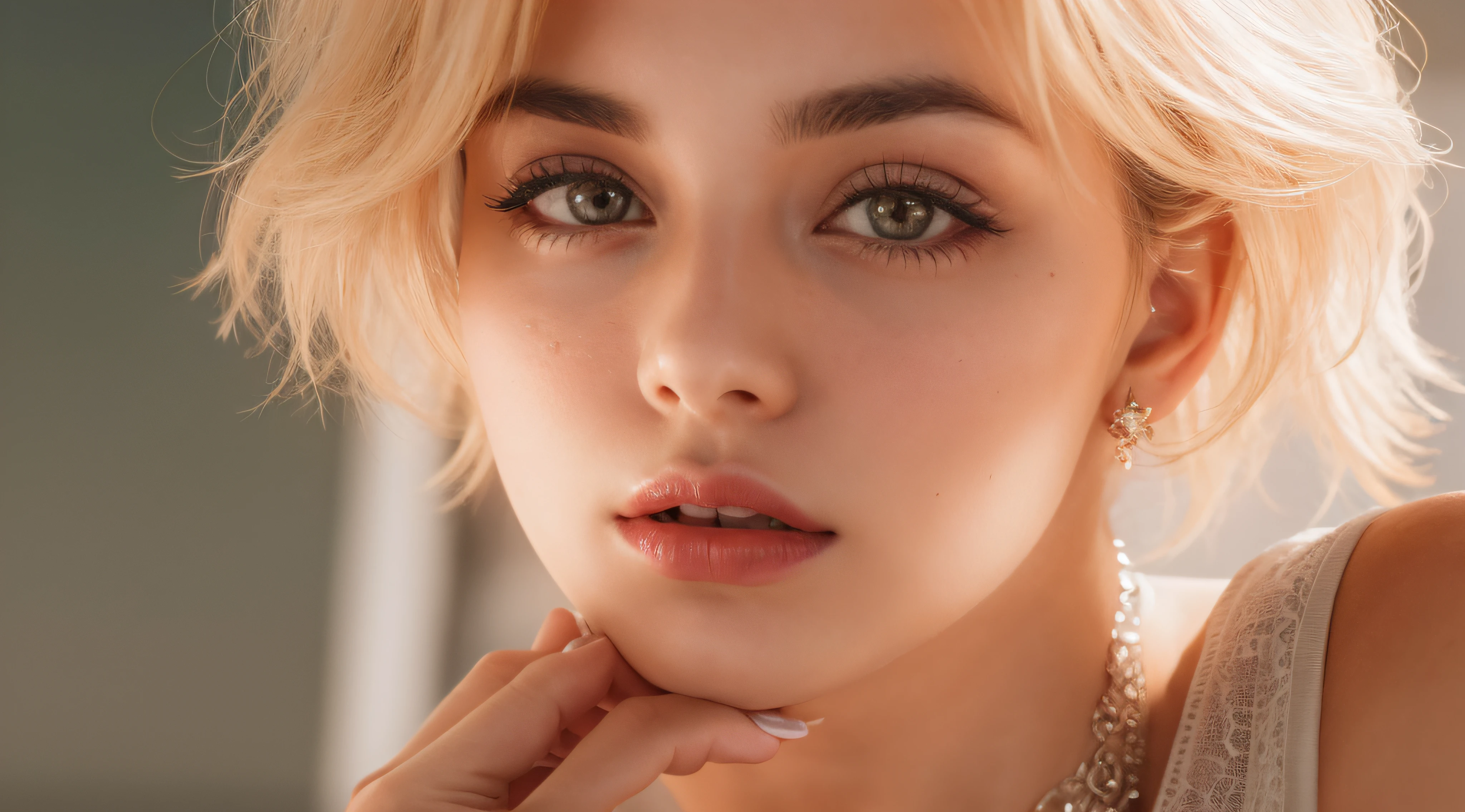 RAW photo, a 22-year-old-girl, upper body, (raecmbr-2650:0.9), (r4ec4mbr4:0.95), (1girl), (realistic), (photo-realistic:1.5), lipstick, (freckles:0.5), (short hair), multicolor hair, necklace, (RAW photo, 8k uhd, film grain), Sharp Eyeliner, Blush Eyeshadow With Thick Eyelashes, extremely delicate and beautiful, 8k, soft lighting, high quality, highres, sharp focus, extremely detailed, during the day, (sunlight on face), beautiful detailed eyes, extremely detailed eyes and face, masterpiece, cinematic lighting, (high detailed skin:1.2), 8k uhd, dslr, soft lighting, high quality, film grain, Fujifilm XT3